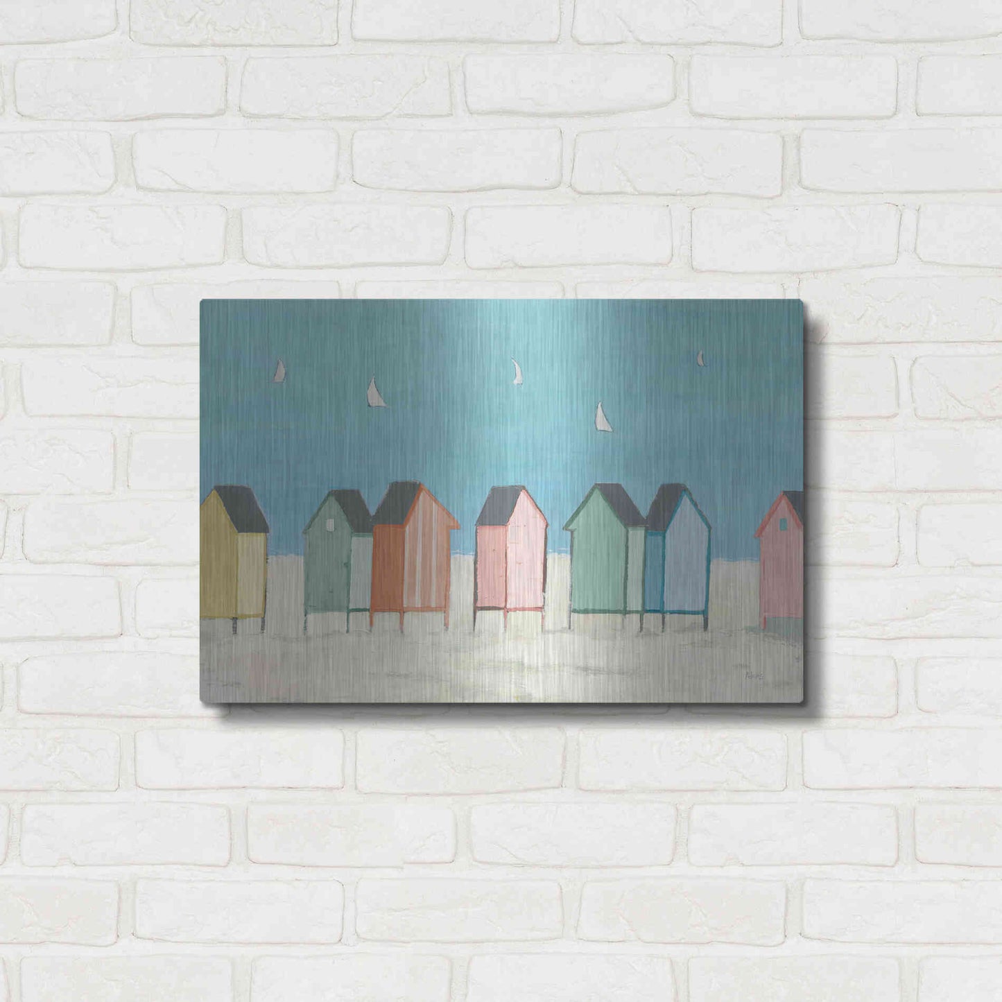 Luxe Metal Art 'Cabanas I Pastel' by Phyllis Adams, Metal Wall Art,24x16