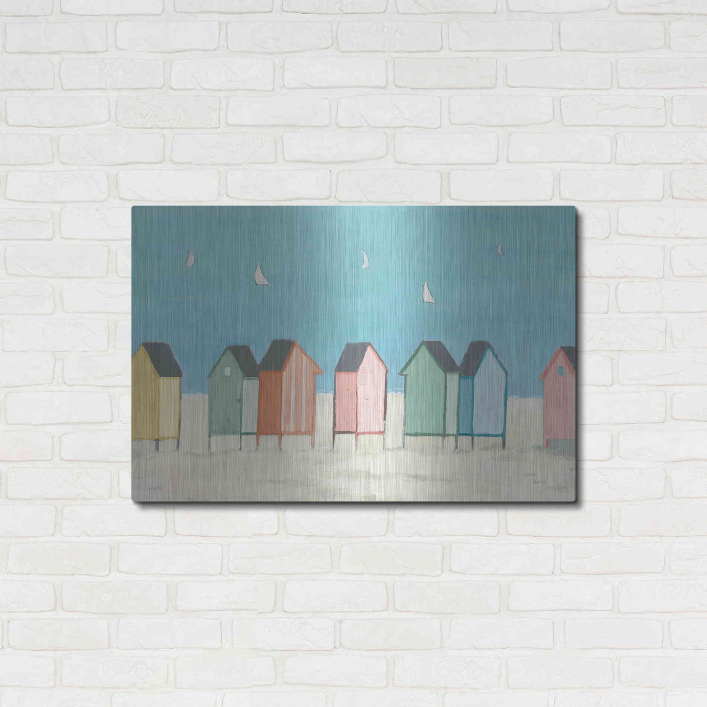 Luxe Metal Art 'Cabanas I Pastel' by Phyllis Adams, Metal Wall Art,36x24