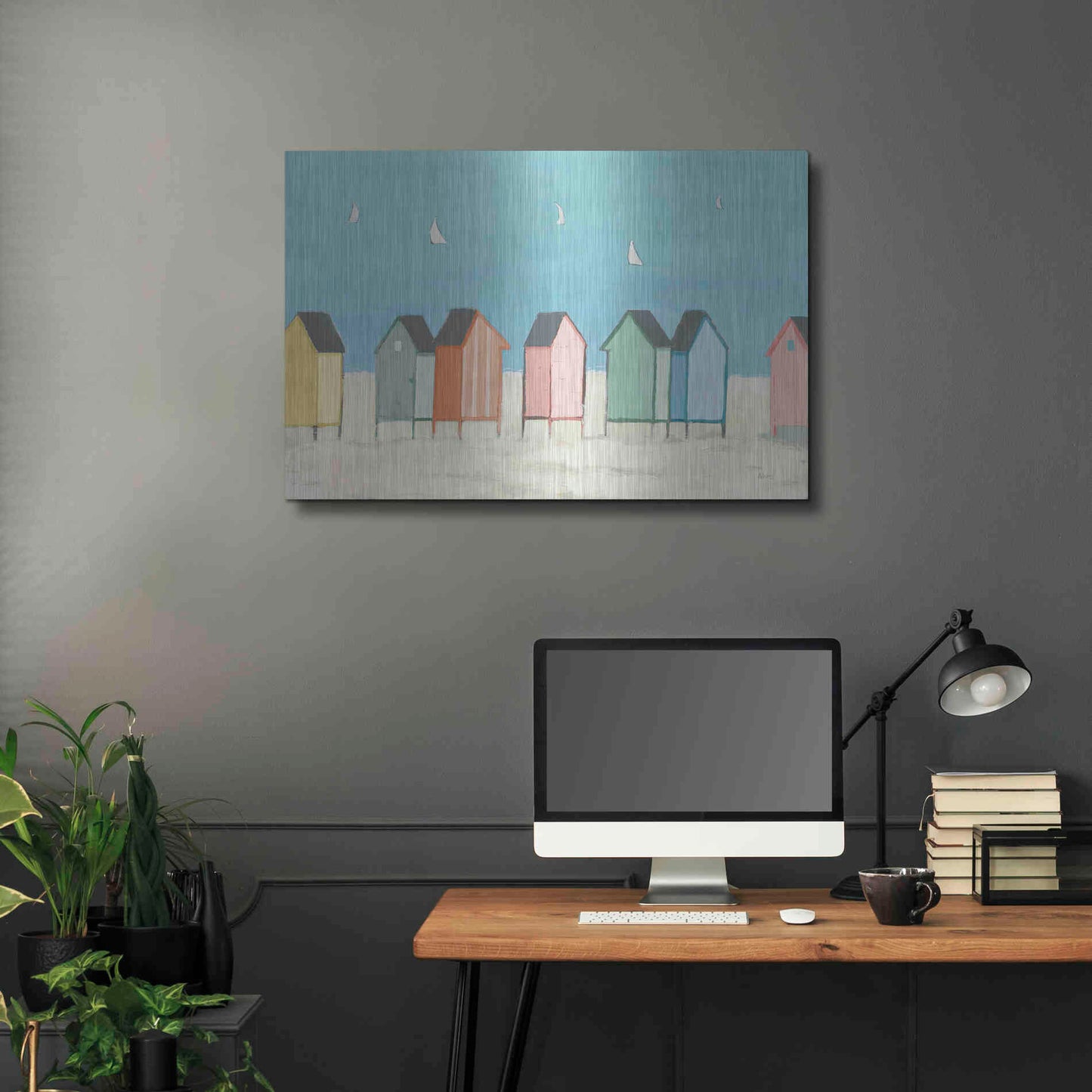 Luxe Metal Art 'Cabanas I Pastel' by Phyllis Adams, Metal Wall Art,36x24