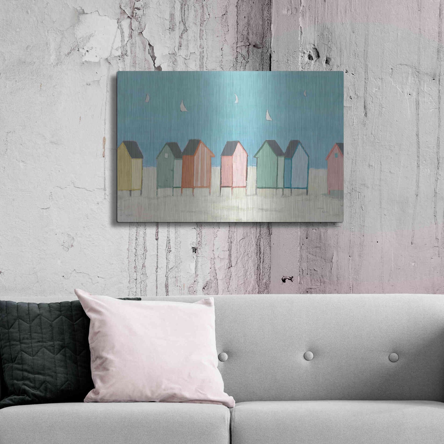 Luxe Metal Art 'Cabanas I Pastel' by Phyllis Adams, Metal Wall Art,36x24