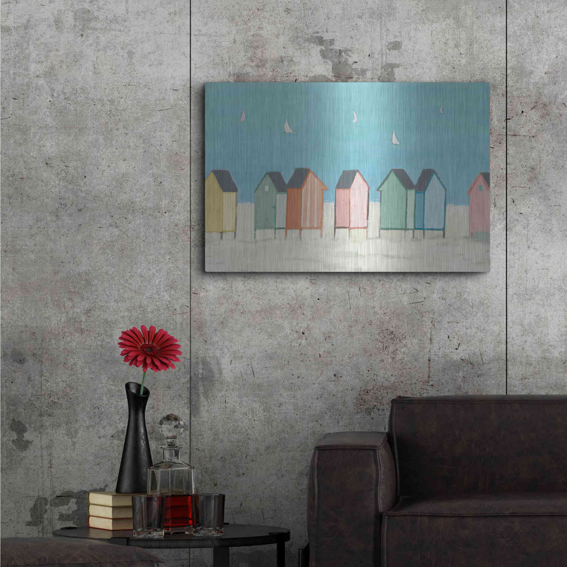 Luxe Metal Art 'Cabanas I Pastel' by Phyllis Adams, Metal Wall Art,36x24