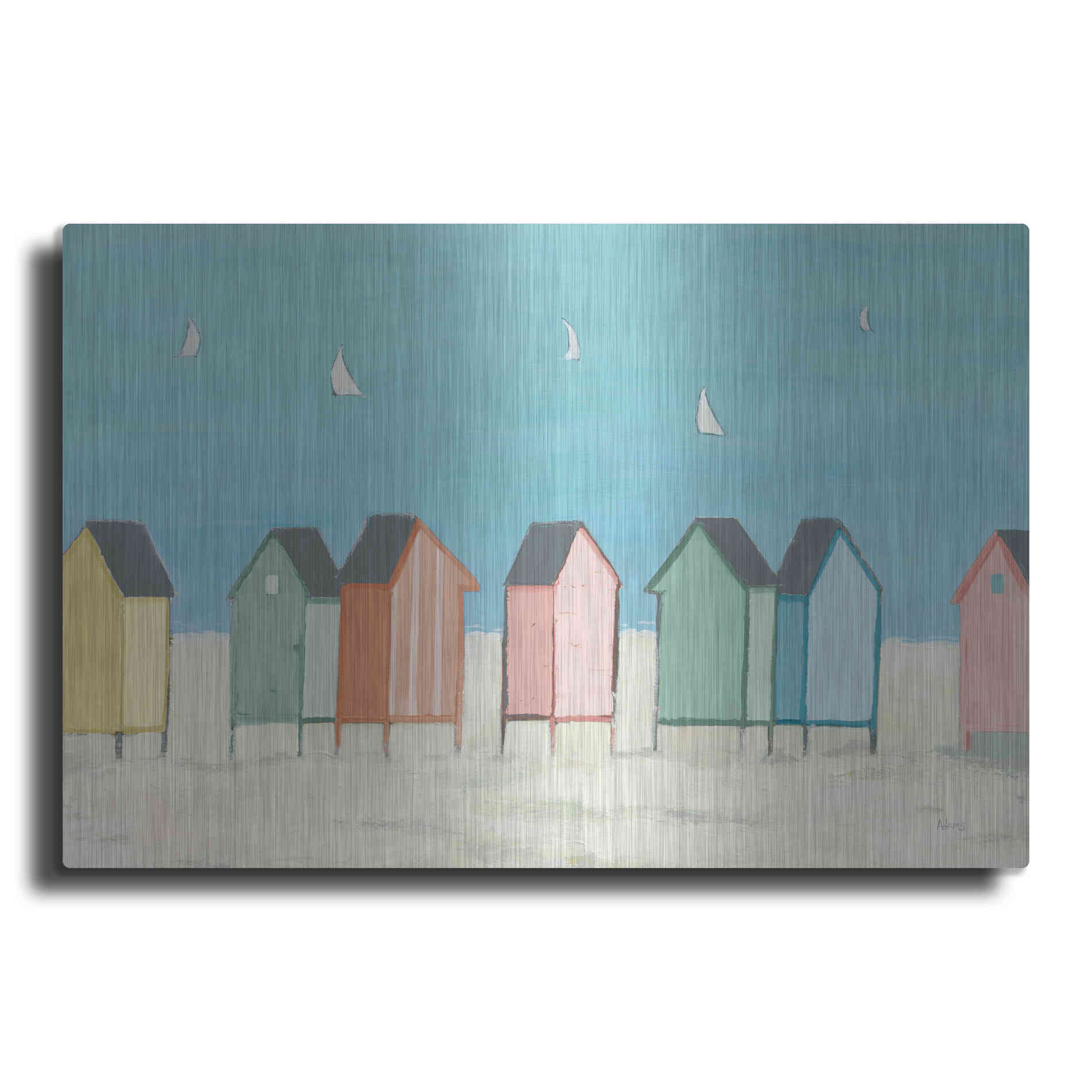 Luxe Metal Art 'Cabanas I Pastel' by Phyllis Adams, Metal Wall Art