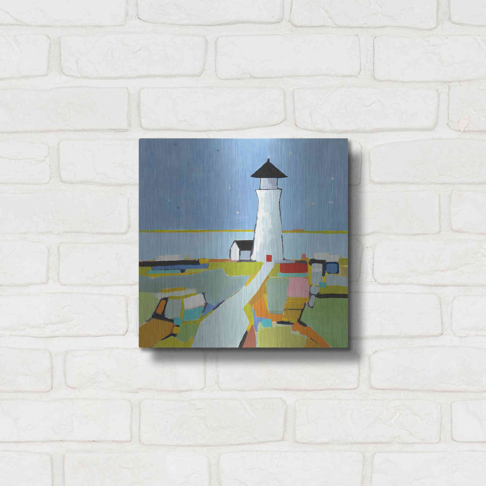 Luxe Metal Art 'To the Lighthouse' by Phyllis Adams, Metal Wall Art,12x12