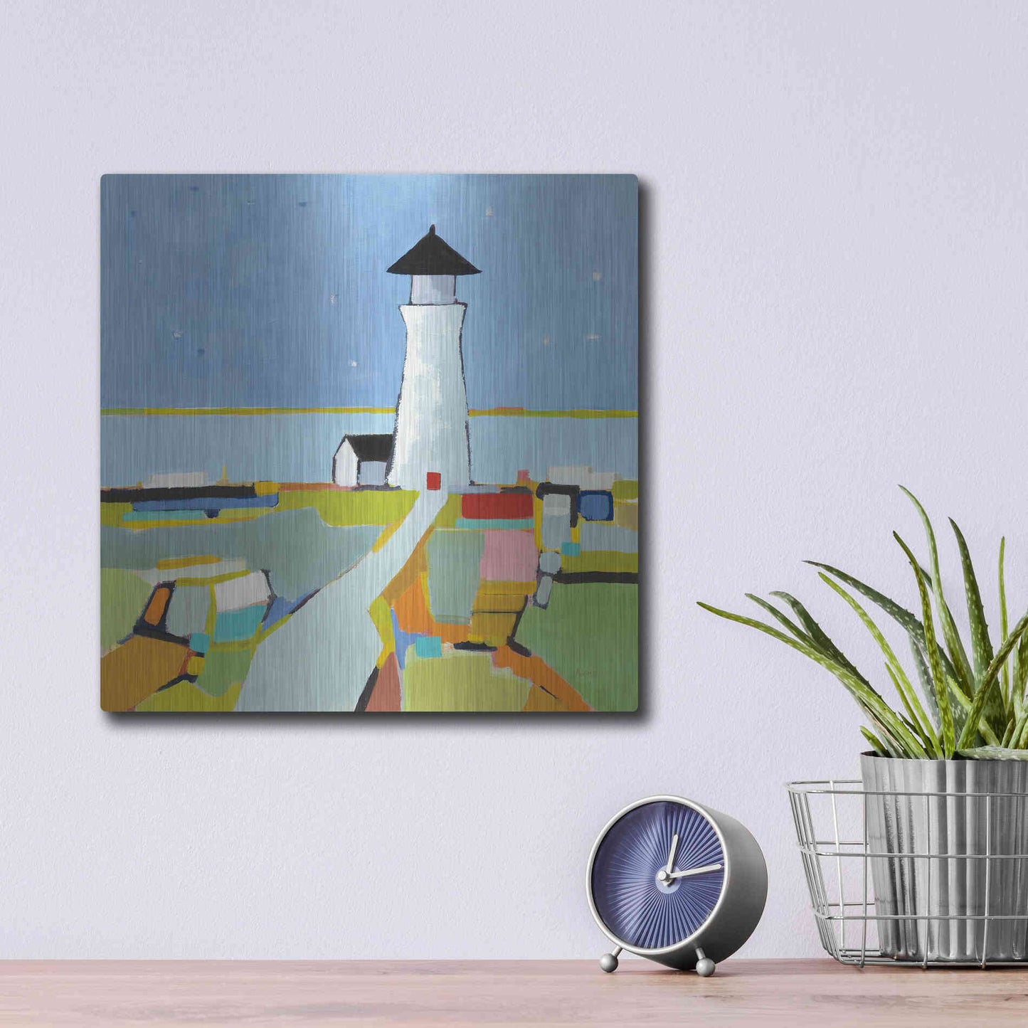 Luxe Metal Art 'To the Lighthouse' by Phyllis Adams, Metal Wall Art,12x12