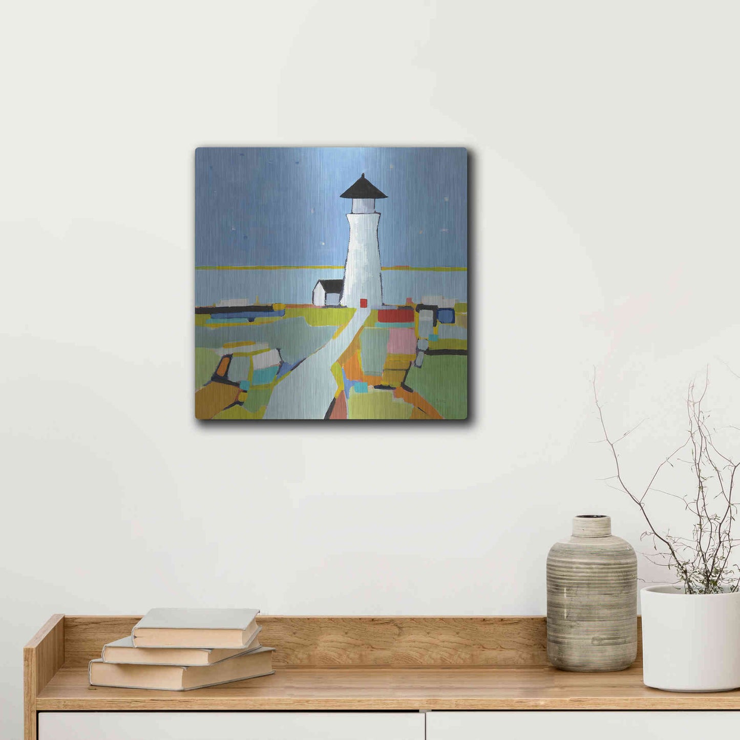 Luxe Metal Art 'To the Lighthouse' by Phyllis Adams, Metal Wall Art,12x12
