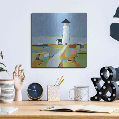 Luxe Metal Art 'To the Lighthouse' by Phyllis Adams, Metal Wall Art,12x12