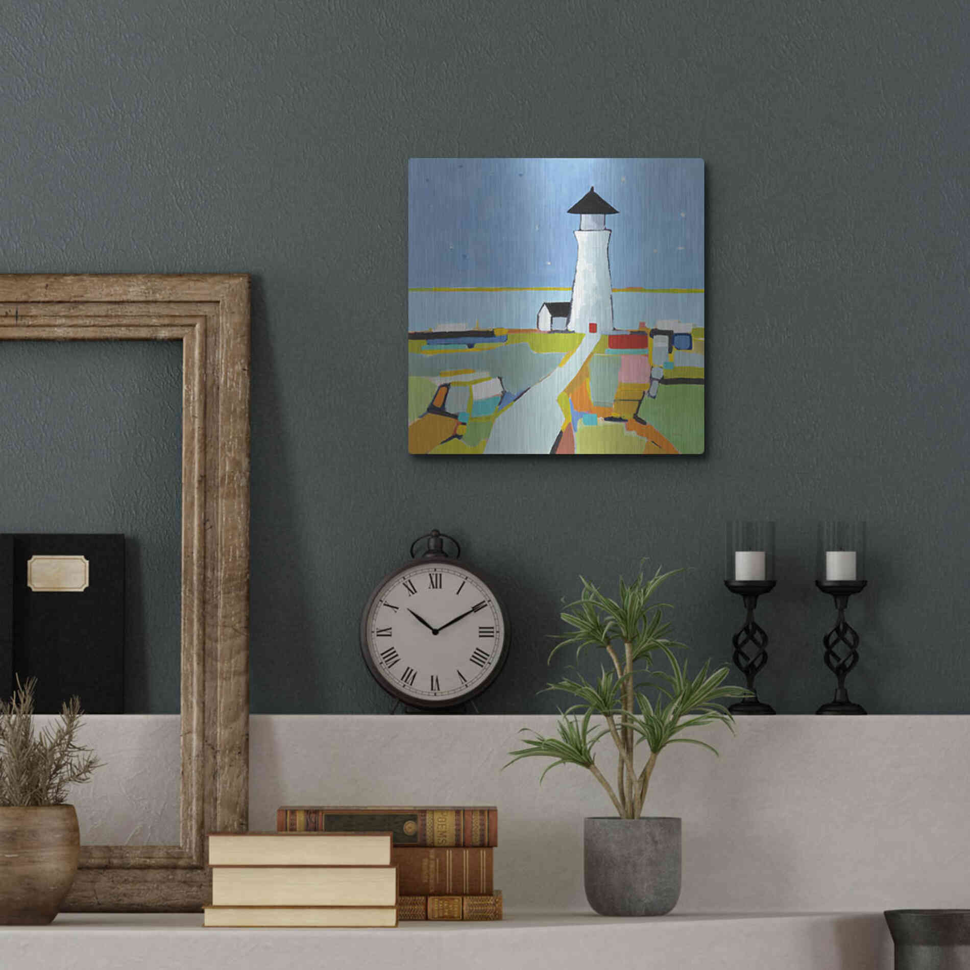 Luxe Metal Art 'To the Lighthouse' by Phyllis Adams, Metal Wall Art,12x12