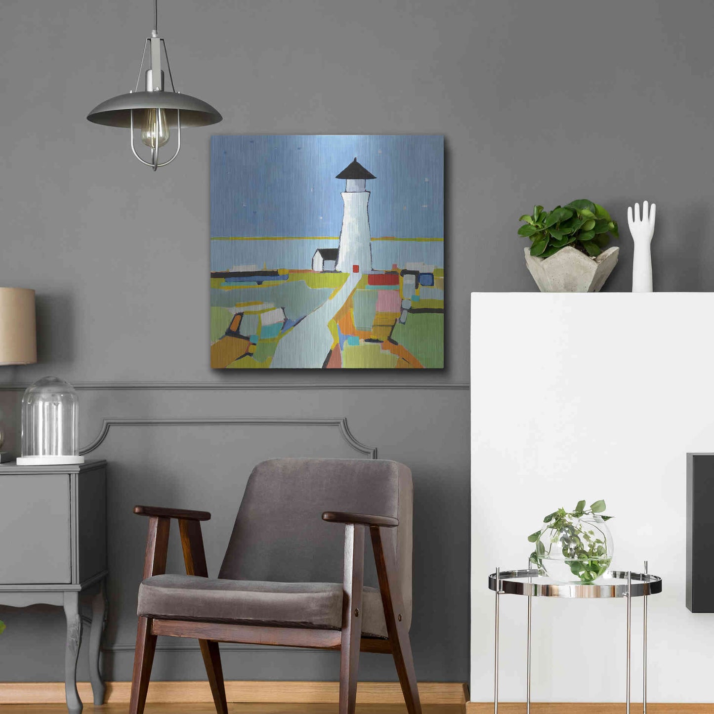 Luxe Metal Art 'To the Lighthouse' by Phyllis Adams, Metal Wall Art,24x24