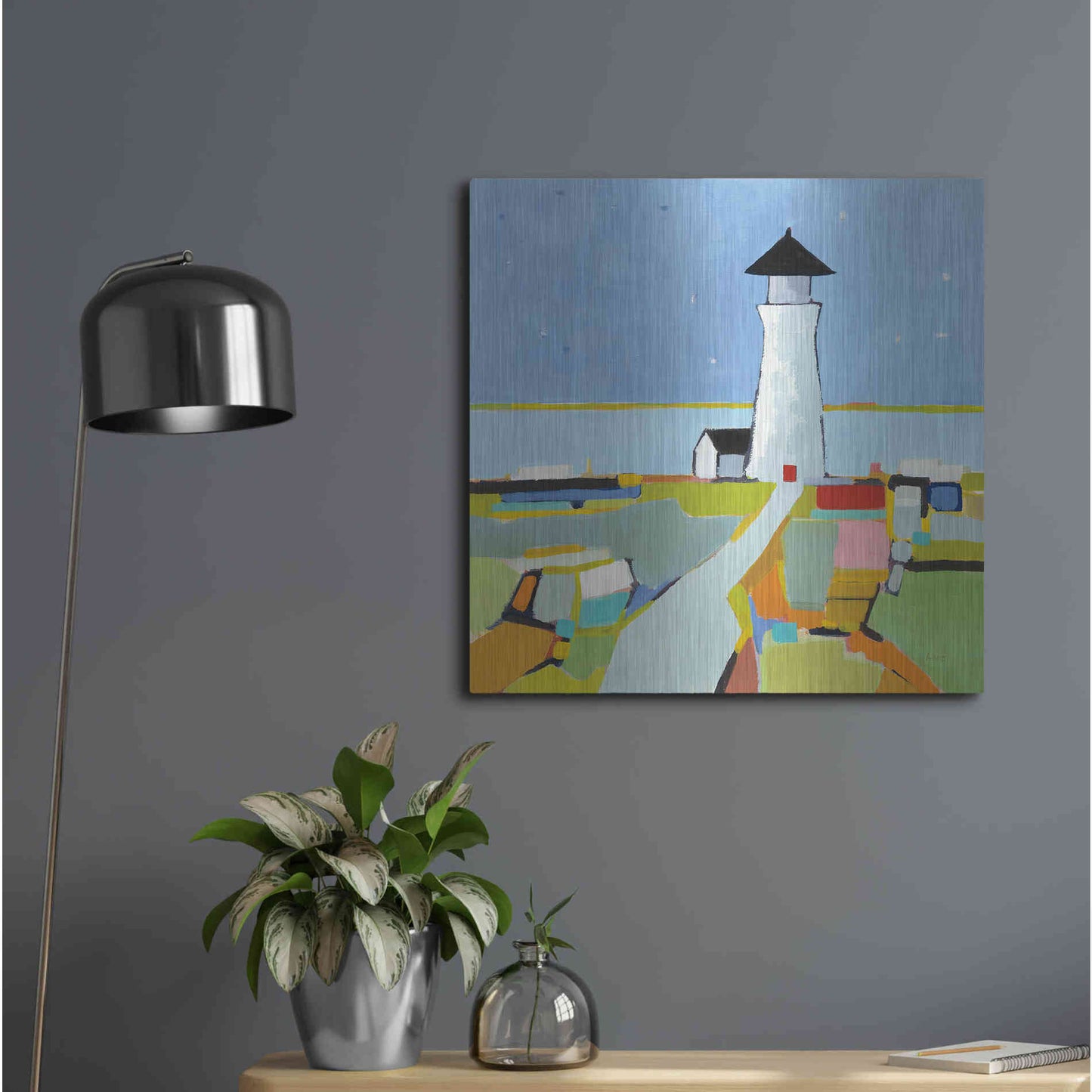 Luxe Metal Art 'To the Lighthouse' by Phyllis Adams, Metal Wall Art,24x24