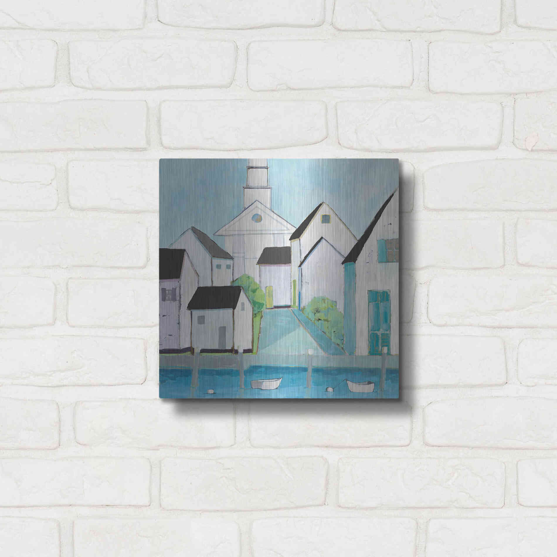 Luxe Metal Art 'Harbor Town III No Sign Light' by Phyllis Adams, Metal Wall Art,12x12