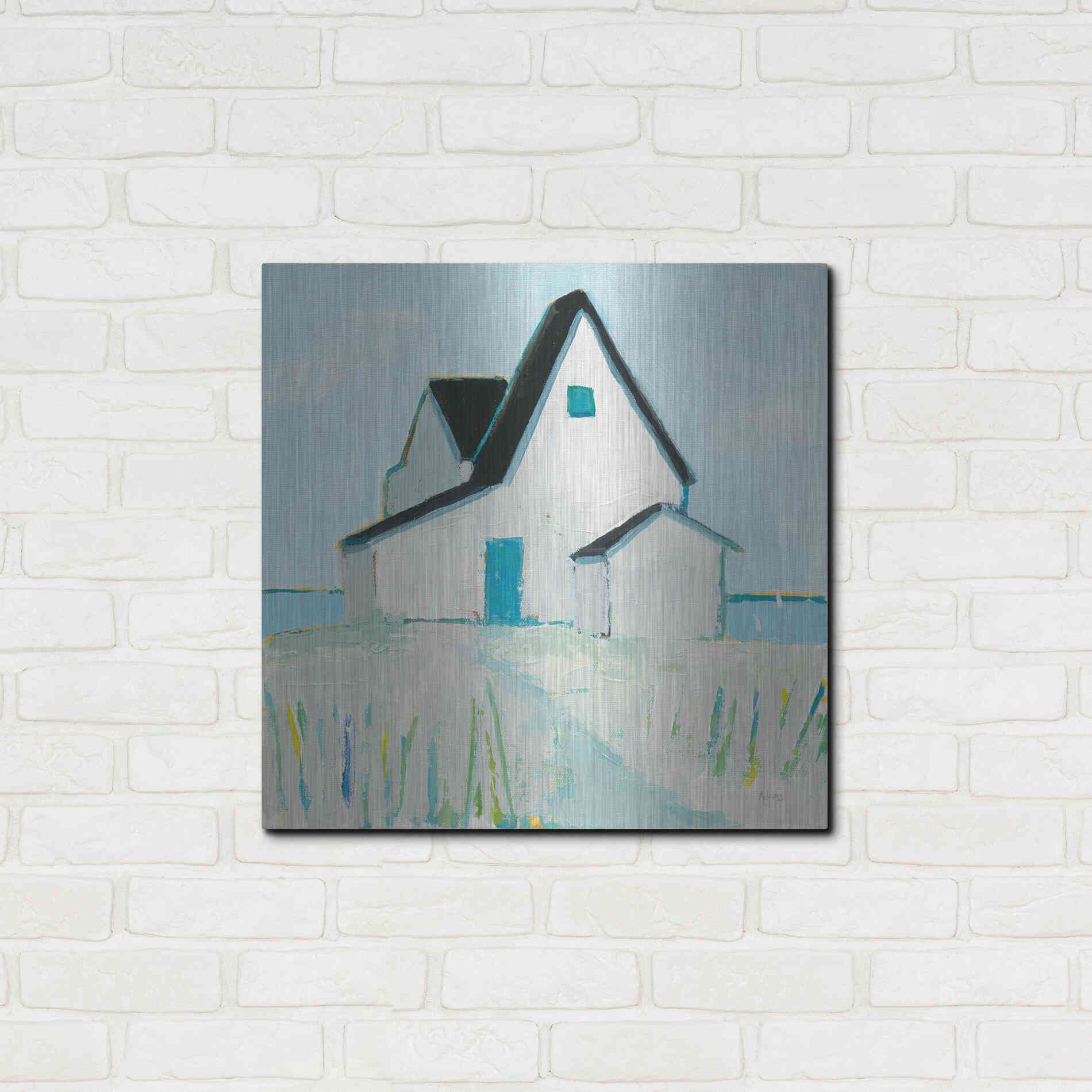 Luxe Metal Art 'Cottage' by the Sea Neutral' by Phyllis Adams, Metal Wall Art,24x24