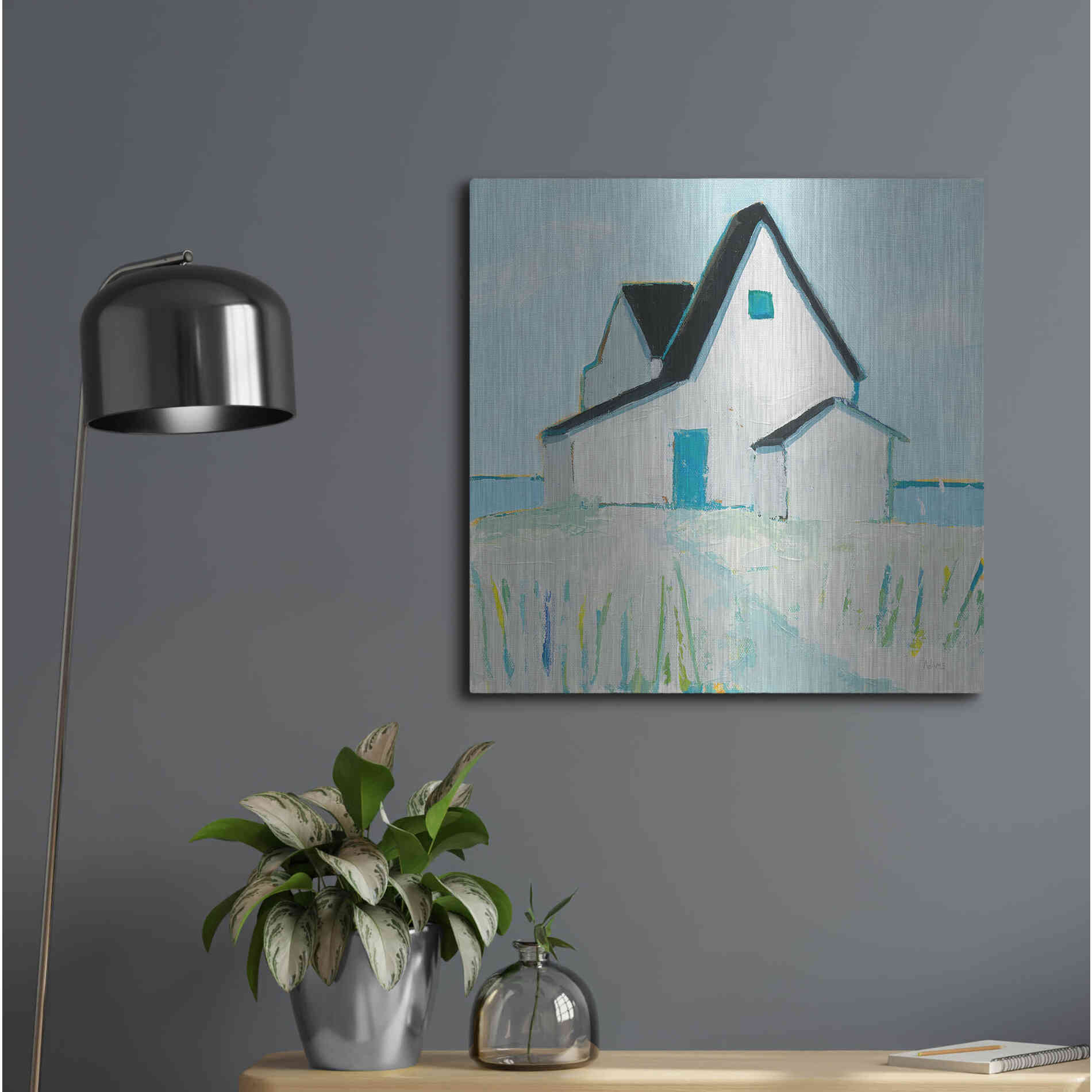 Luxe Metal Art 'Cottage' by the Sea Neutral' by Phyllis Adams, Metal Wall Art,24x24