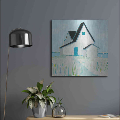 Luxe Metal Art 'Cottage' by the Sea Neutral' by Phyllis Adams, Metal Wall Art,24x24