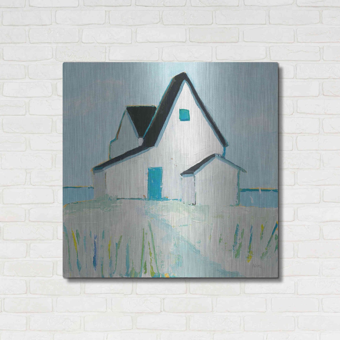 Luxe Metal Art 'Cottage' by the Sea Neutral' by Phyllis Adams, Metal Wall Art,36x36