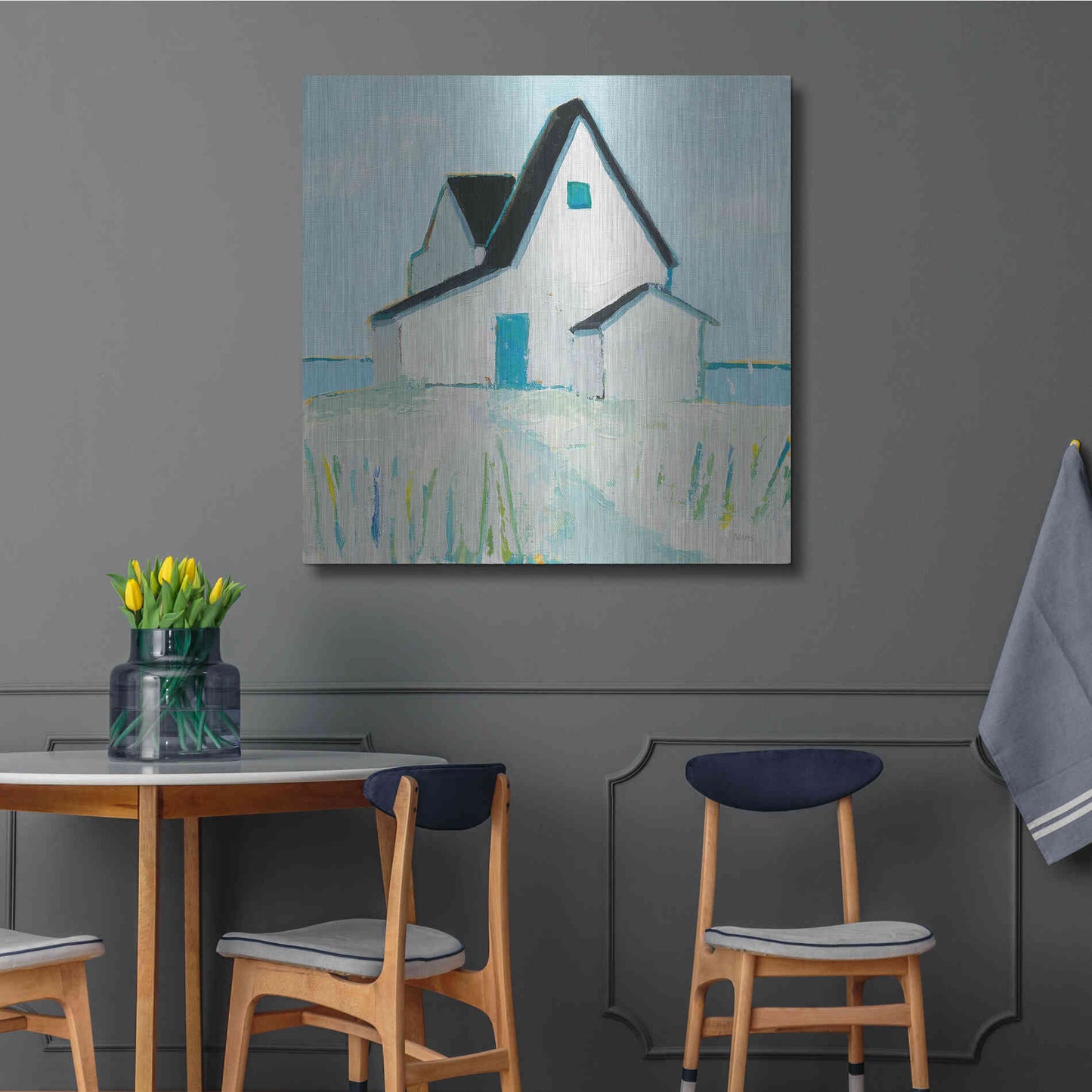 Luxe Metal Art 'Cottage' by the Sea Neutral' by Phyllis Adams, Metal Wall Art,36x36