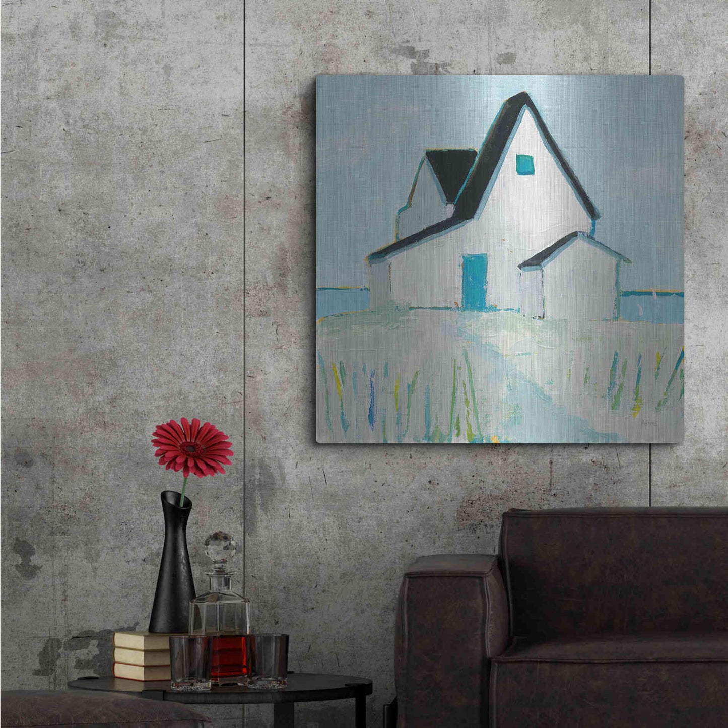 Luxe Metal Art 'Cottage' by the Sea Neutral' by Phyllis Adams, Metal Wall Art,36x36