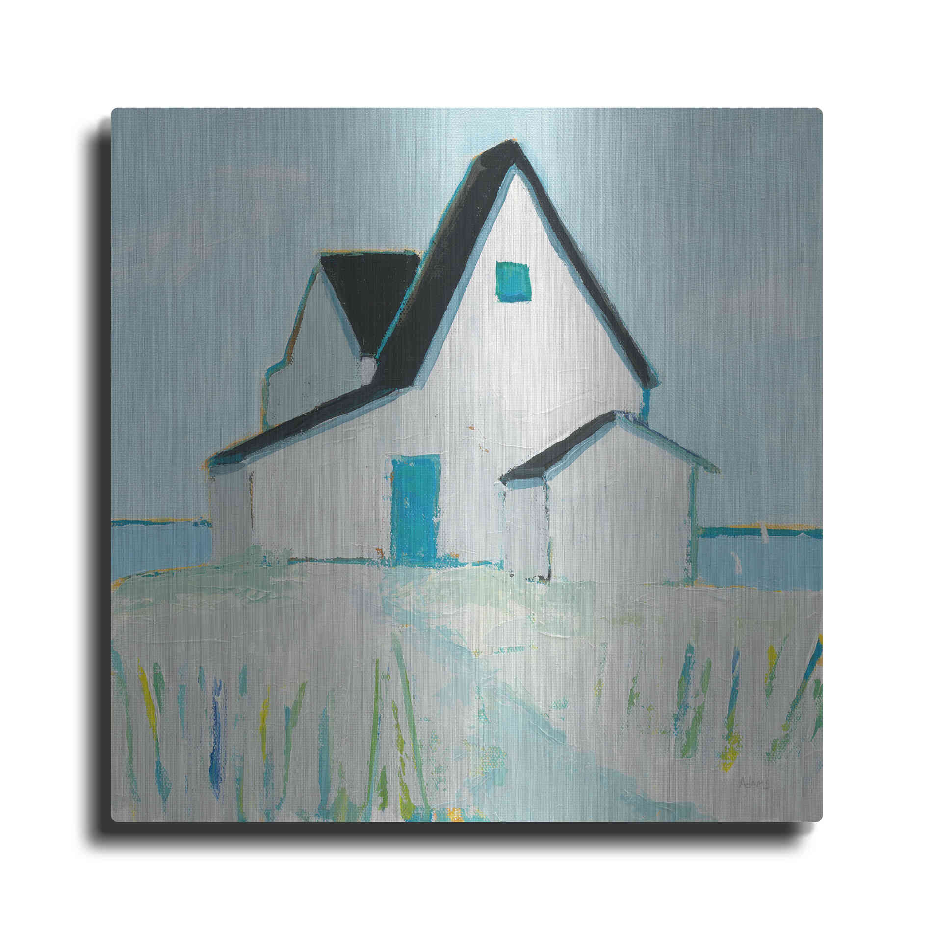 Luxe Metal Art 'Cottage' by the Sea Neutral' by Phyllis Adams, Metal Wall Art