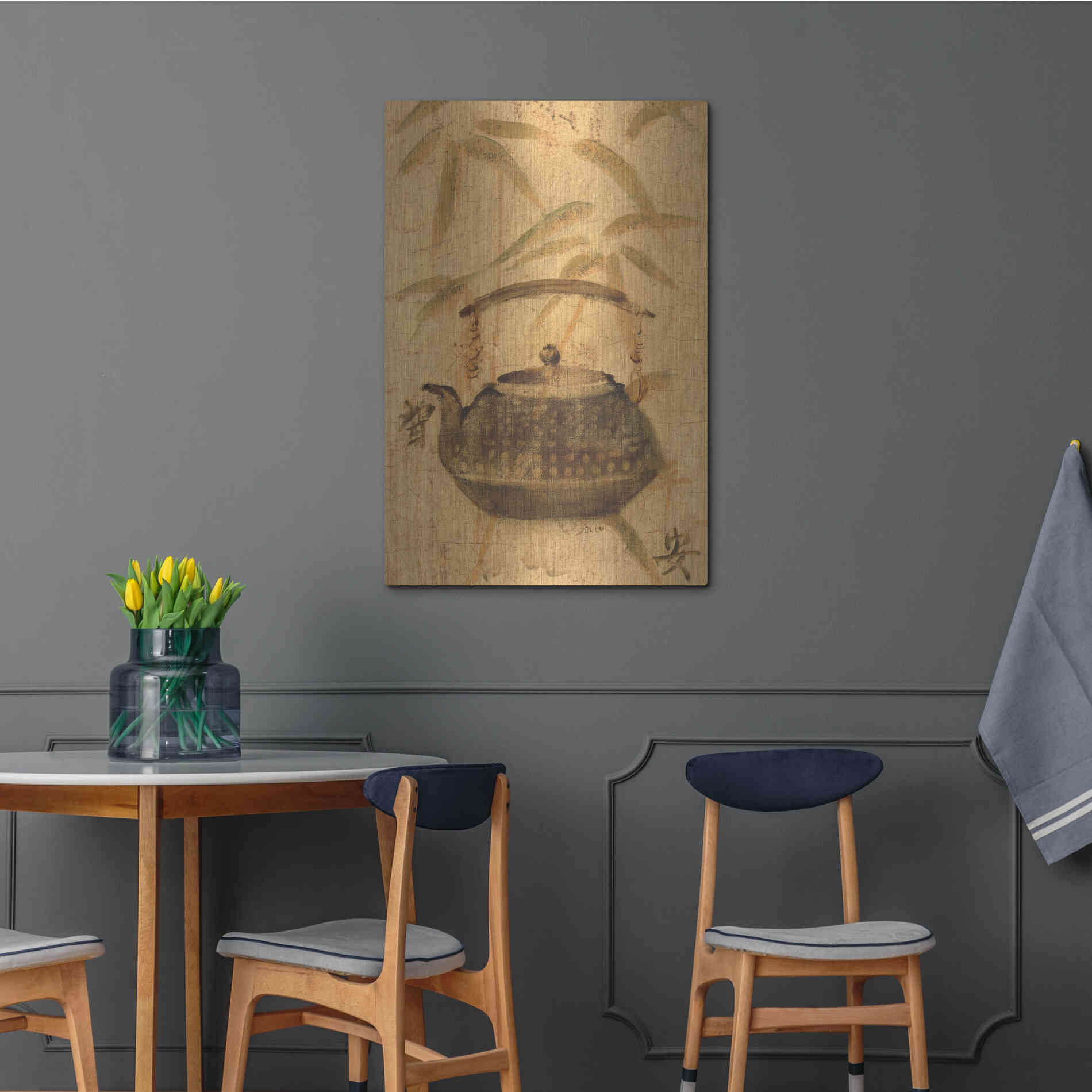 Luxe Metal Art 'Asian Teapot III' by Cheri Blum, Metal Wall Art,24x36