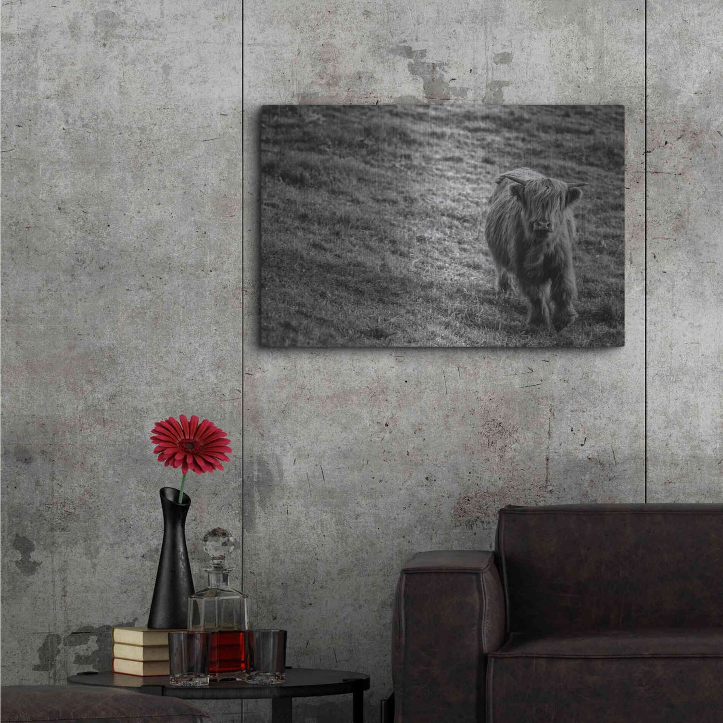 Luxe Metal Art 'Highland Cow Calf in the Wind' by Nathan Larson, Metal Wall Art,36x24