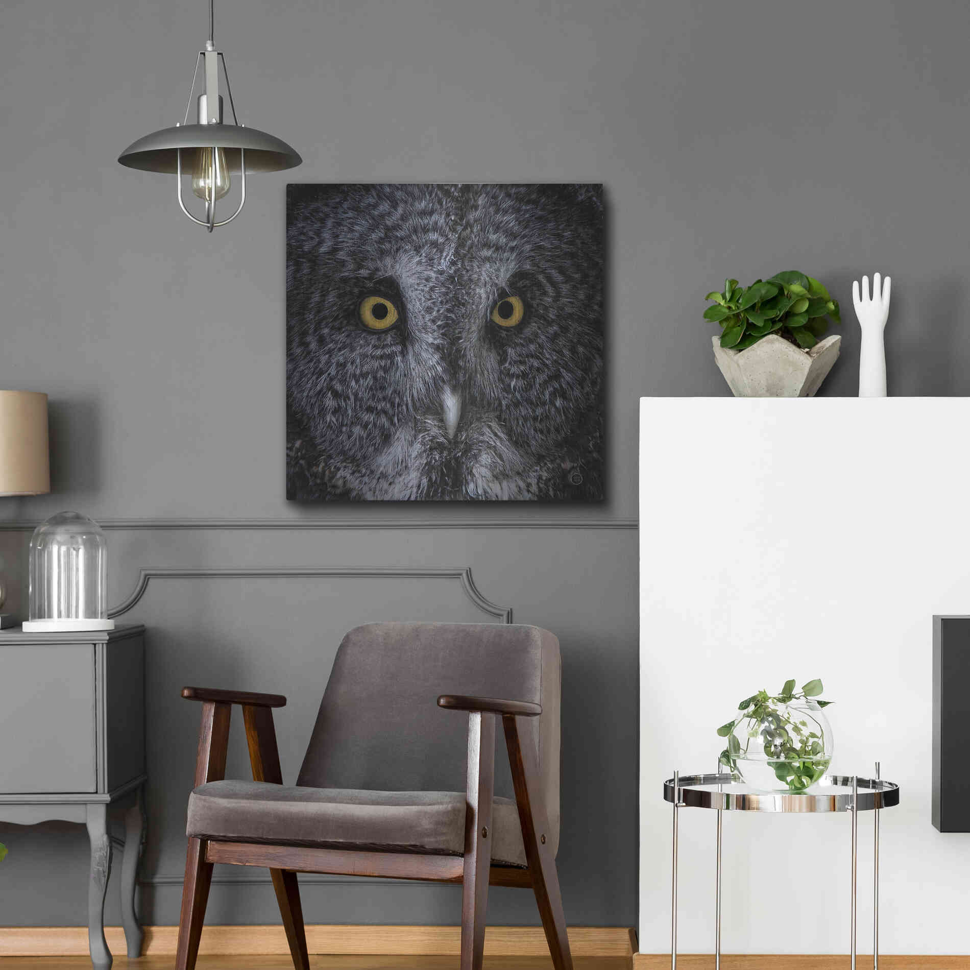 Luxe Metal Art 'Great Grey Owl' by Nathan Larson, Metal Wall Art,24x24