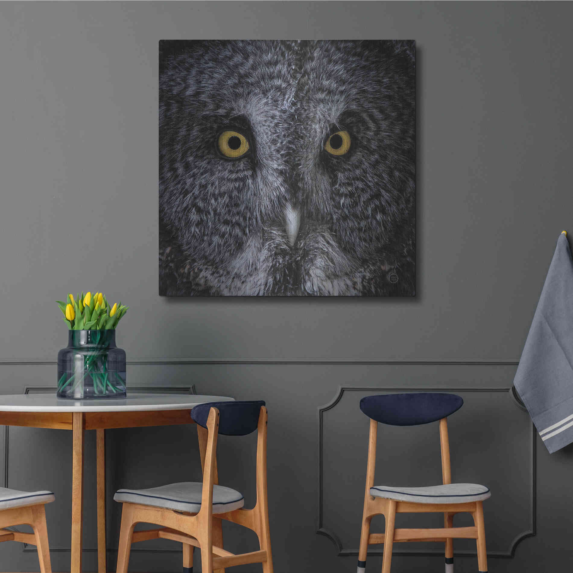 Luxe Metal Art 'Great Grey Owl' by Nathan Larson, Metal Wall Art,36x36