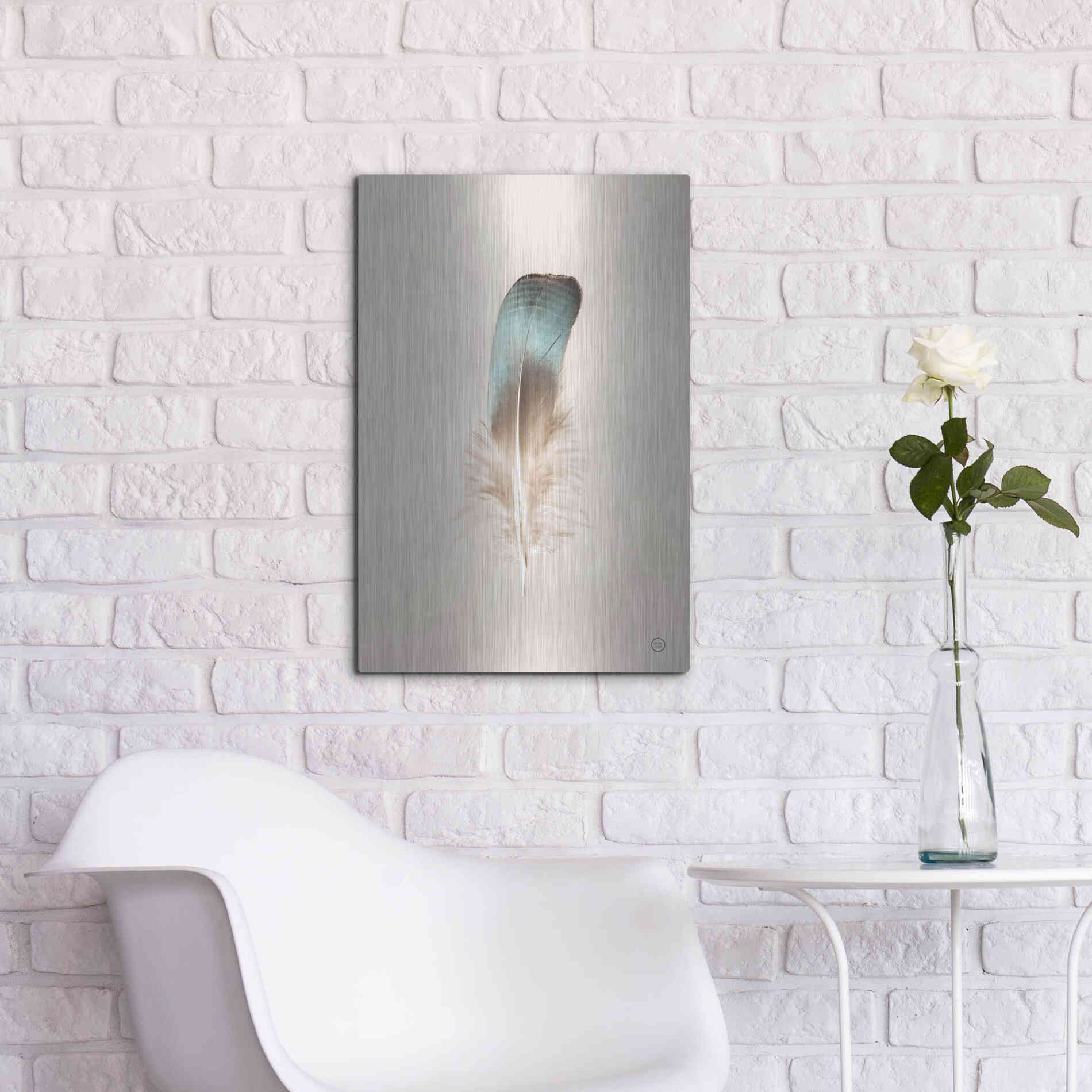 Luxe Metal Art 'Floating Feathers IV' by Nathan Larson, Metal Wall Art,16x24