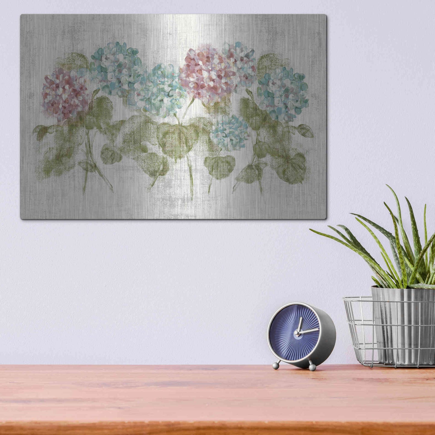 Luxe Metal Art 'Vibrant Row of Hydrangea No Border' by Cheri Blum, Metal Wall Art,16x12