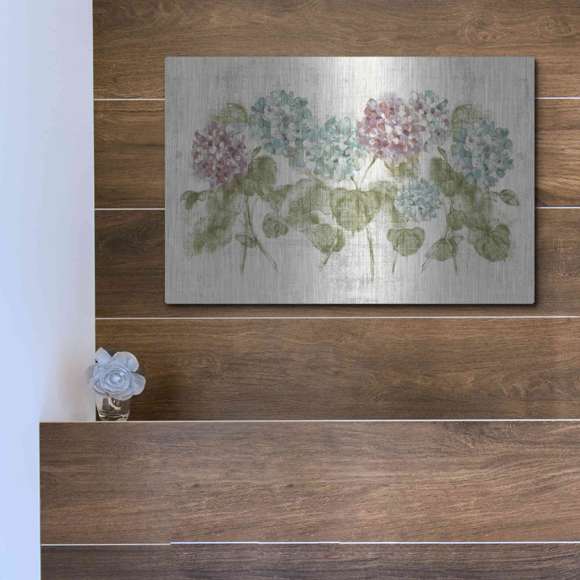 Luxe Metal Art 'Vibrant Row of Hydrangea No Border' by Cheri Blum, Metal Wall Art,16x12