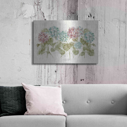 Luxe Metal Art 'Vibrant Row of Hydrangea No Border' by Cheri Blum, Metal Wall Art,36x24