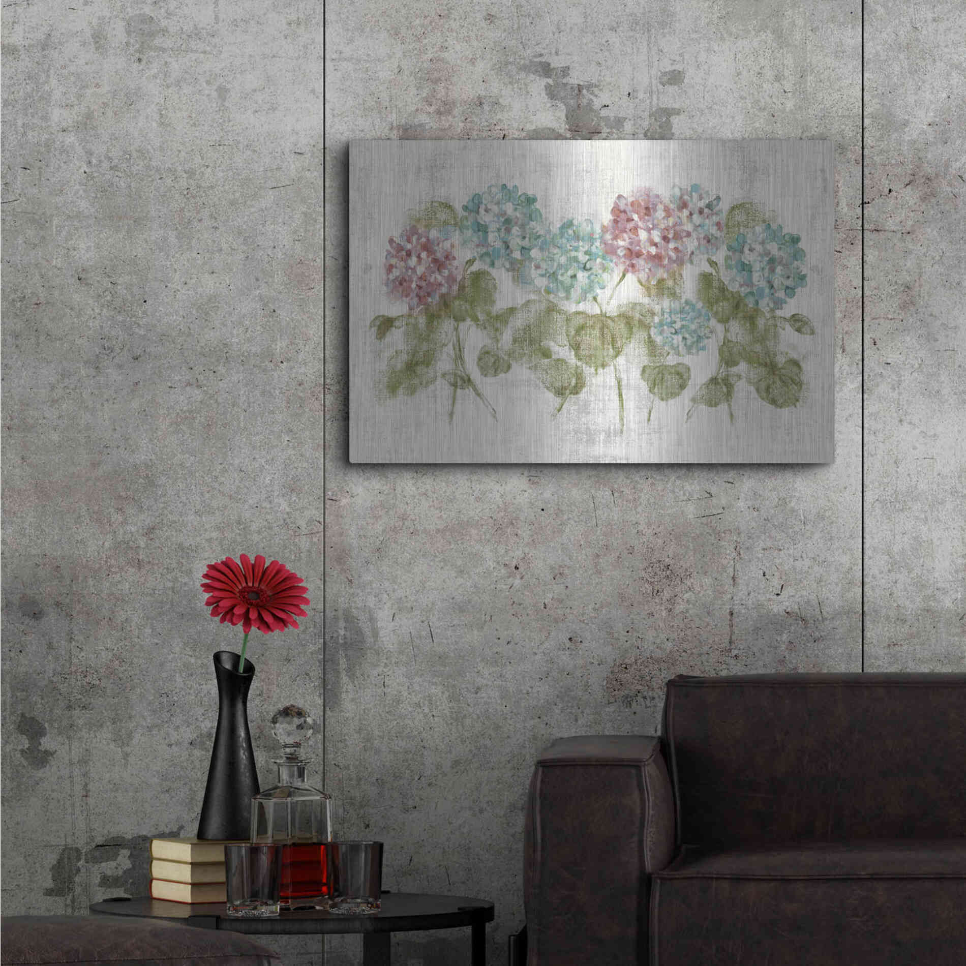 Luxe Metal Art 'Vibrant Row of Hydrangea No Border' by Cheri Blum, Metal Wall Art,36x24