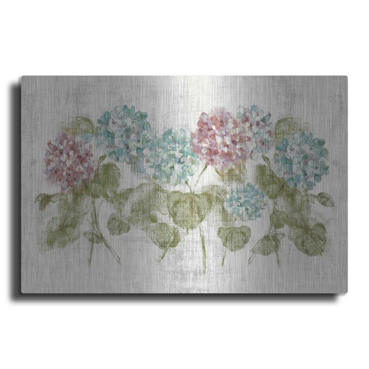 Luxe Metal Art 'Vibrant Row of Hydrangea No Border' by Cheri Blum, Metal Wall Art