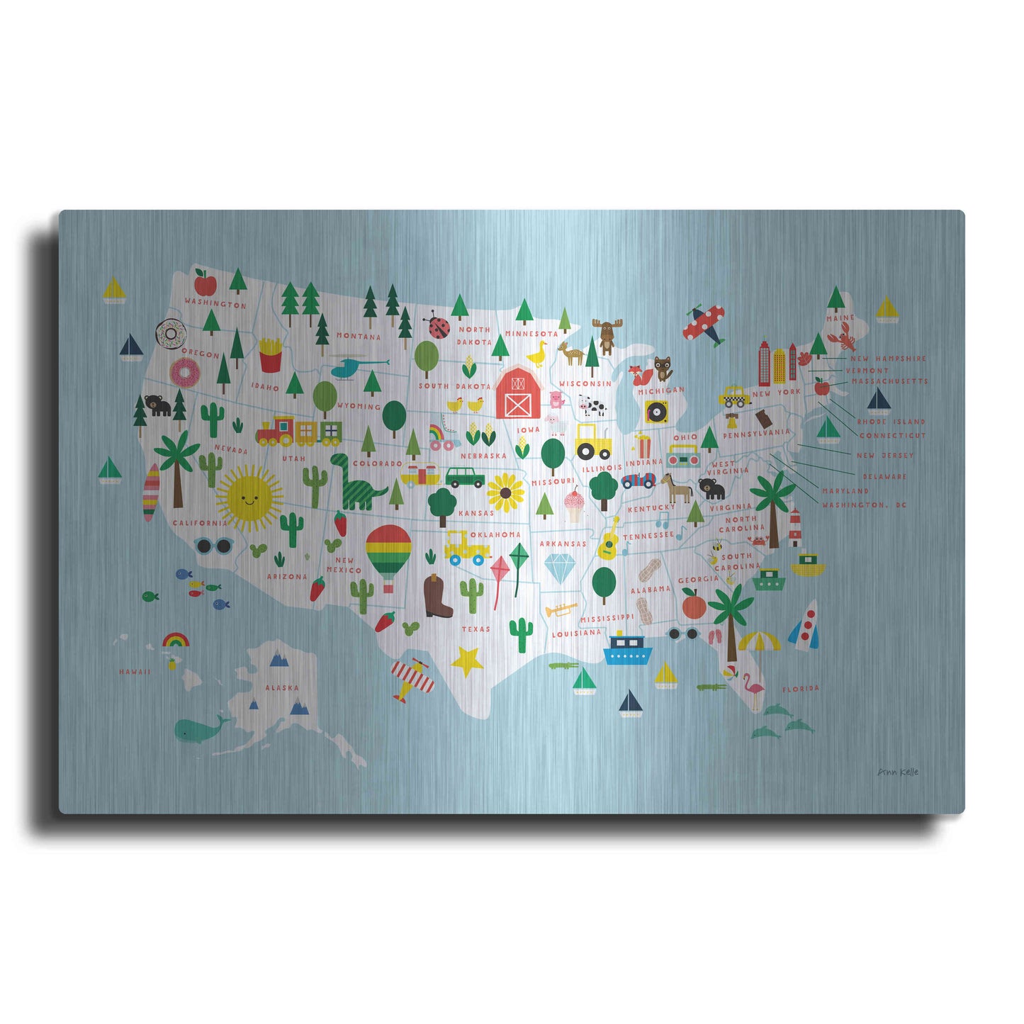 'Fun USA Map' by Ann Kelle Designs, Metal Wall Art