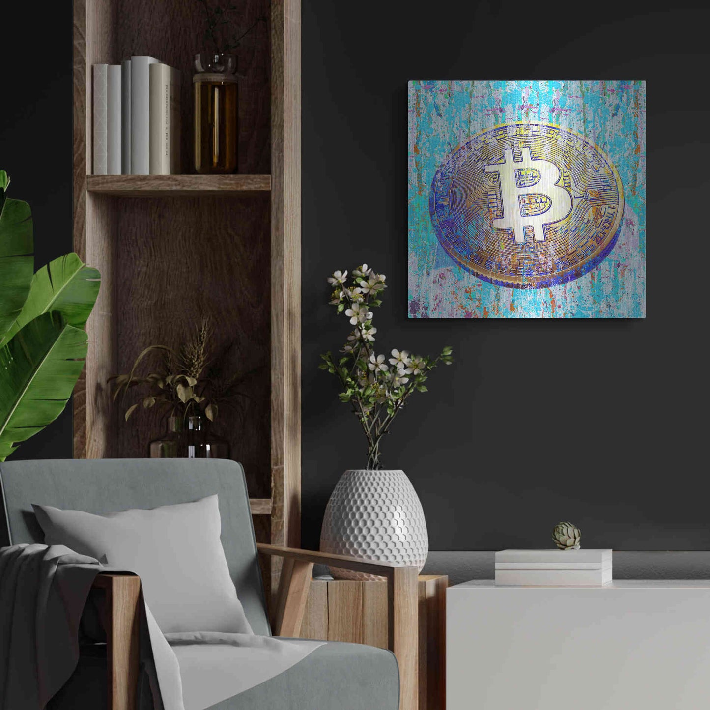 Luxe Metal Art 'The Inextinguishable Bitcoin,' Metal Wall Art,24x24