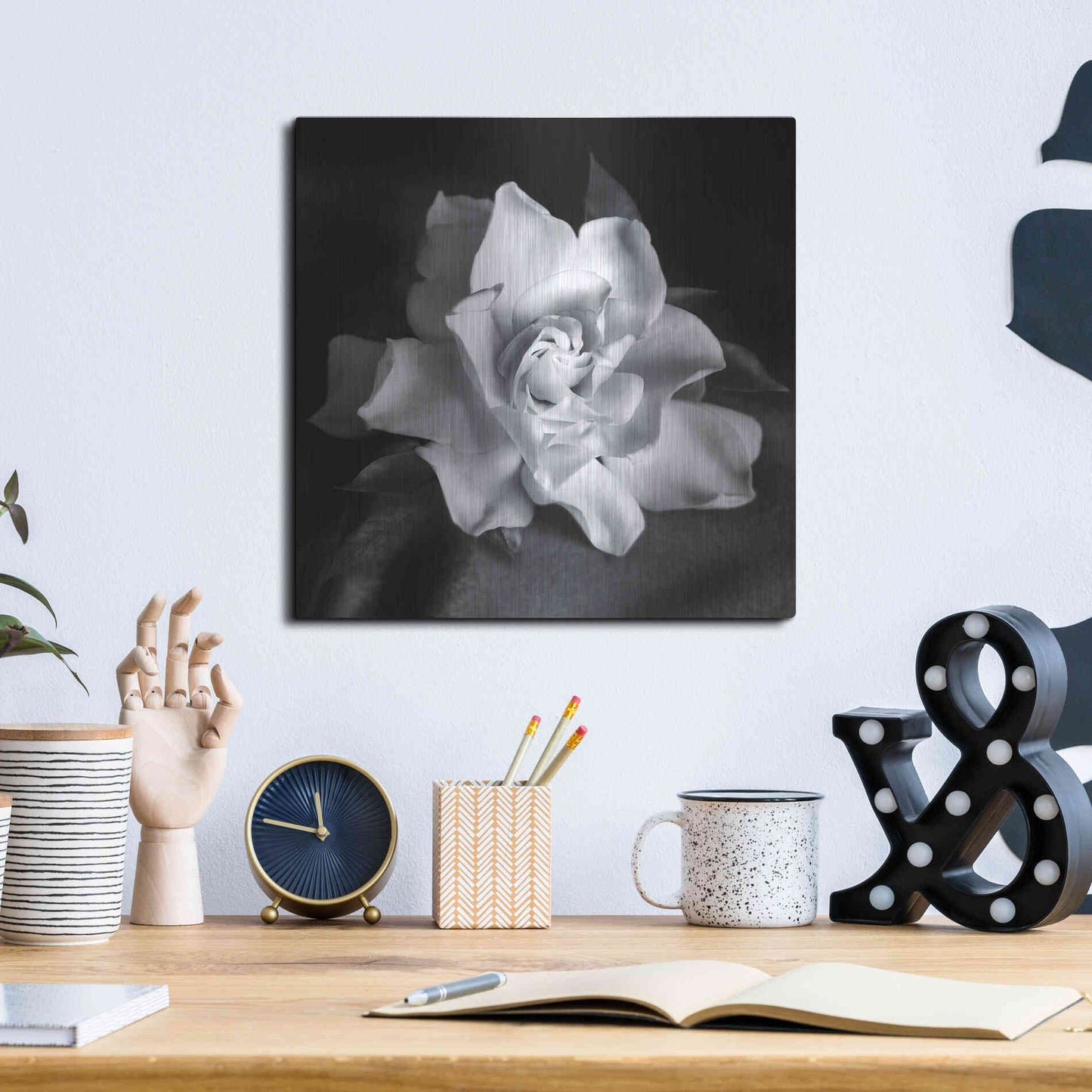 Luxe Metal Art 'Gardenia' by Debra Van Swearingen, Metal Wall Art,12x12