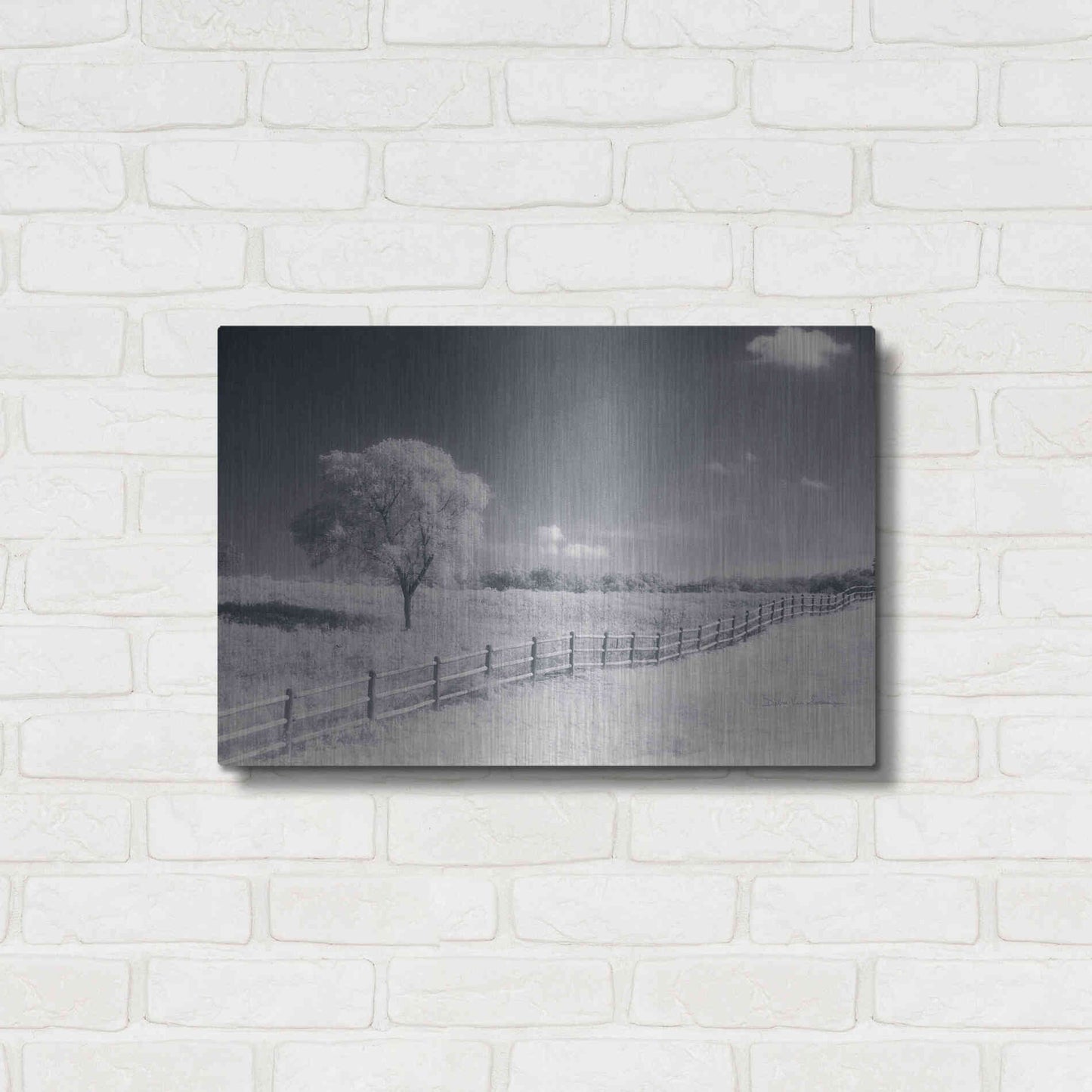Luxe Metal Art 'Trees Fence I' by Debra Van Swearingen, Metal Wall Art,24x16