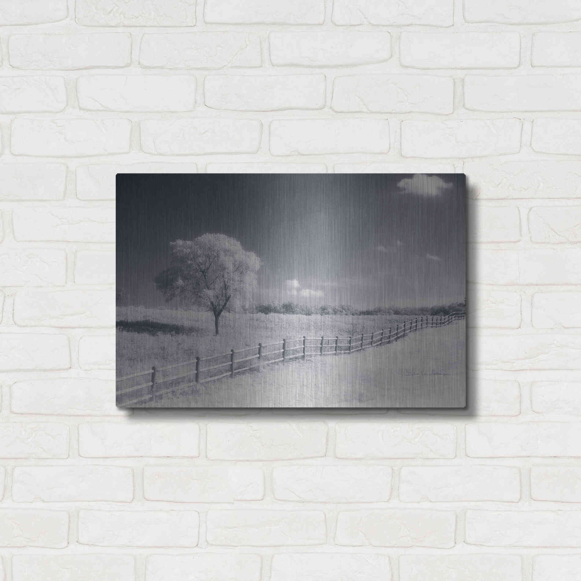 Luxe Metal Art 'Trees Fence I' by Debra Van Swearingen, Metal Wall Art,24x16