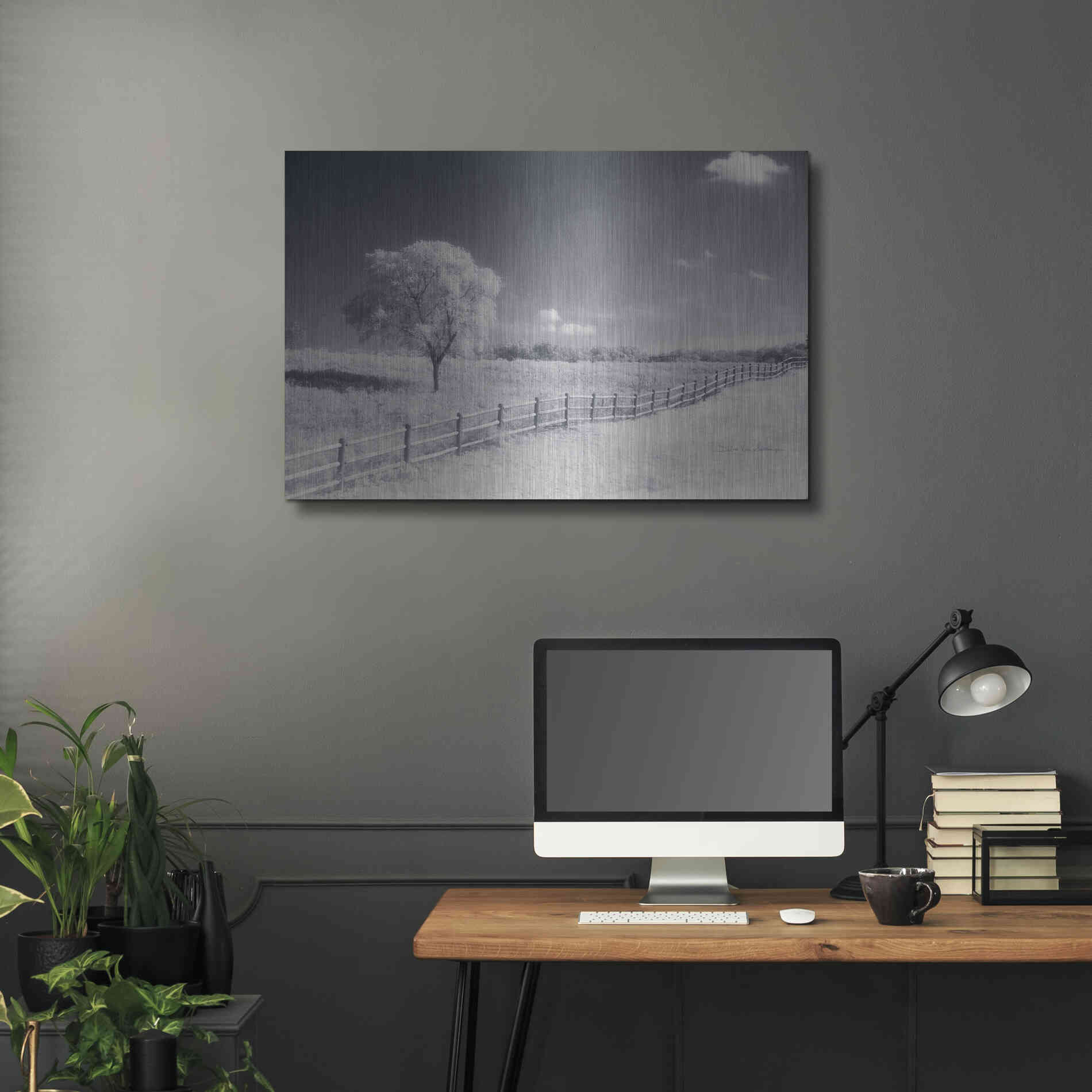 Luxe Metal Art 'Trees Fence I' by Debra Van Swearingen, Metal Wall Art,36x24
