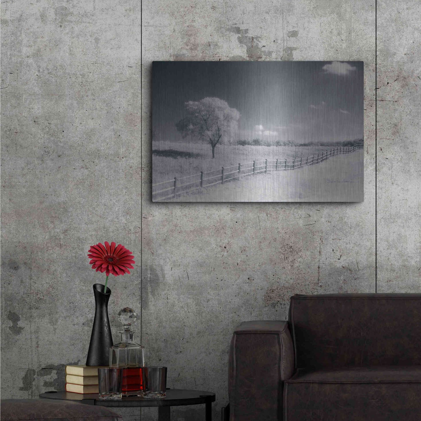 Luxe Metal Art 'Trees Fence I' by Debra Van Swearingen, Metal Wall Art,36x24