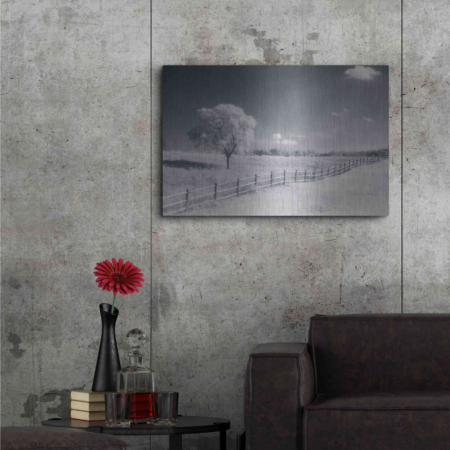 Luxe Metal Art 'Trees Fence I' by Debra Van Swearingen, Metal Wall Art,36x24