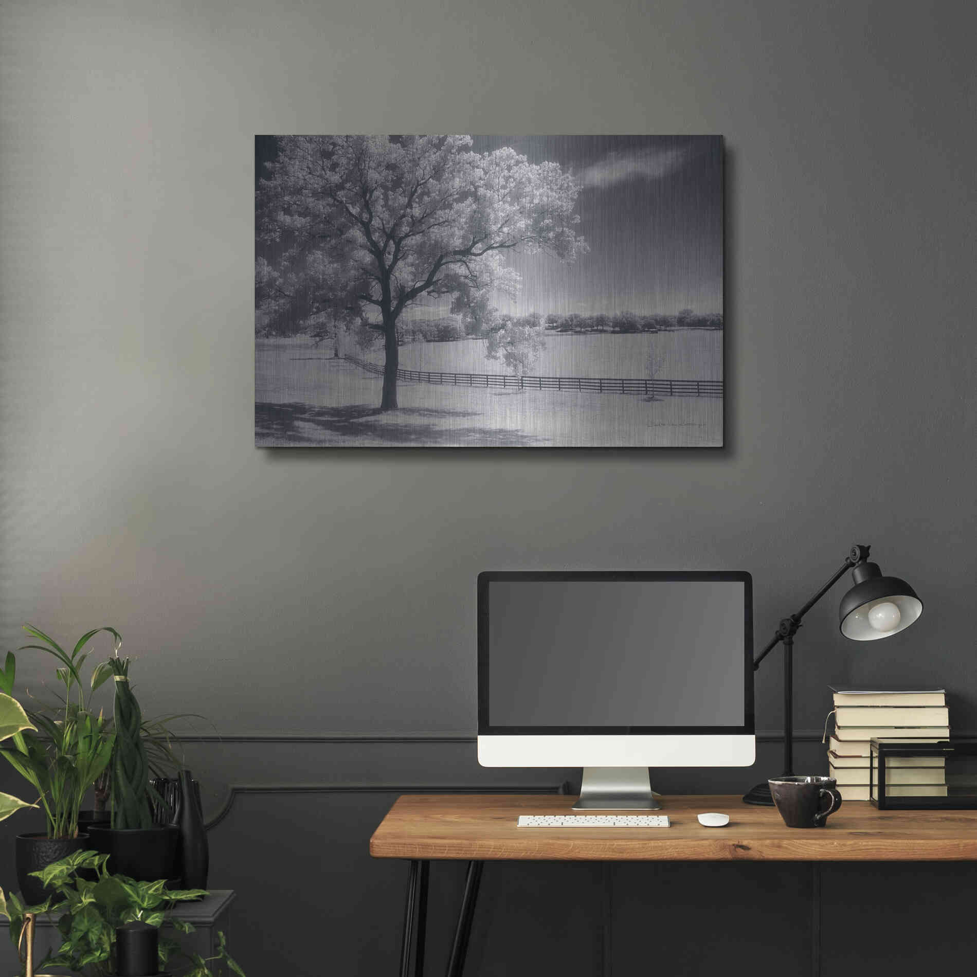 Luxe Metal Art 'Trees Fence II' by Debra Van Swearingen, Metal Wall Art,36x24