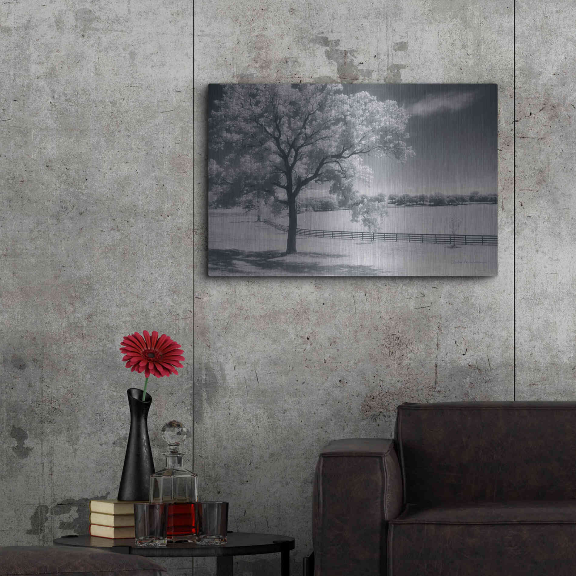 Luxe Metal Art 'Trees Fence II' by Debra Van Swearingen, Metal Wall Art,36x24