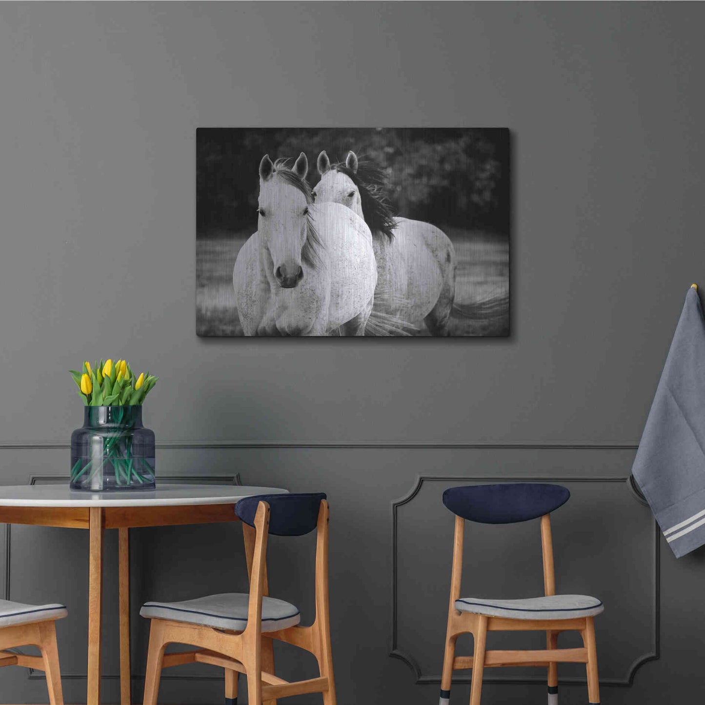 Luxe Metal Art 'Two Wild Horses BW' by Debra Van Swearingen, Metal Wall Art,36x24