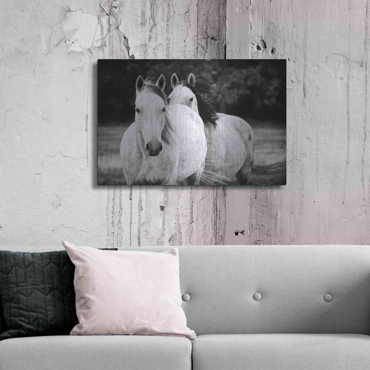 Luxe Metal Art 'Two Wild Horses BW' by Debra Van Swearingen, Metal Wall Art,36x24