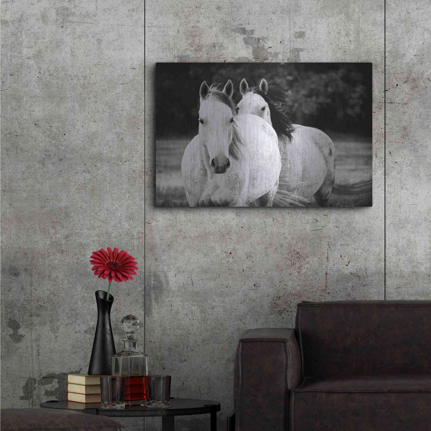 Luxe Metal Art 'Two Wild Horses BW' by Debra Van Swearingen, Metal Wall Art,36x24