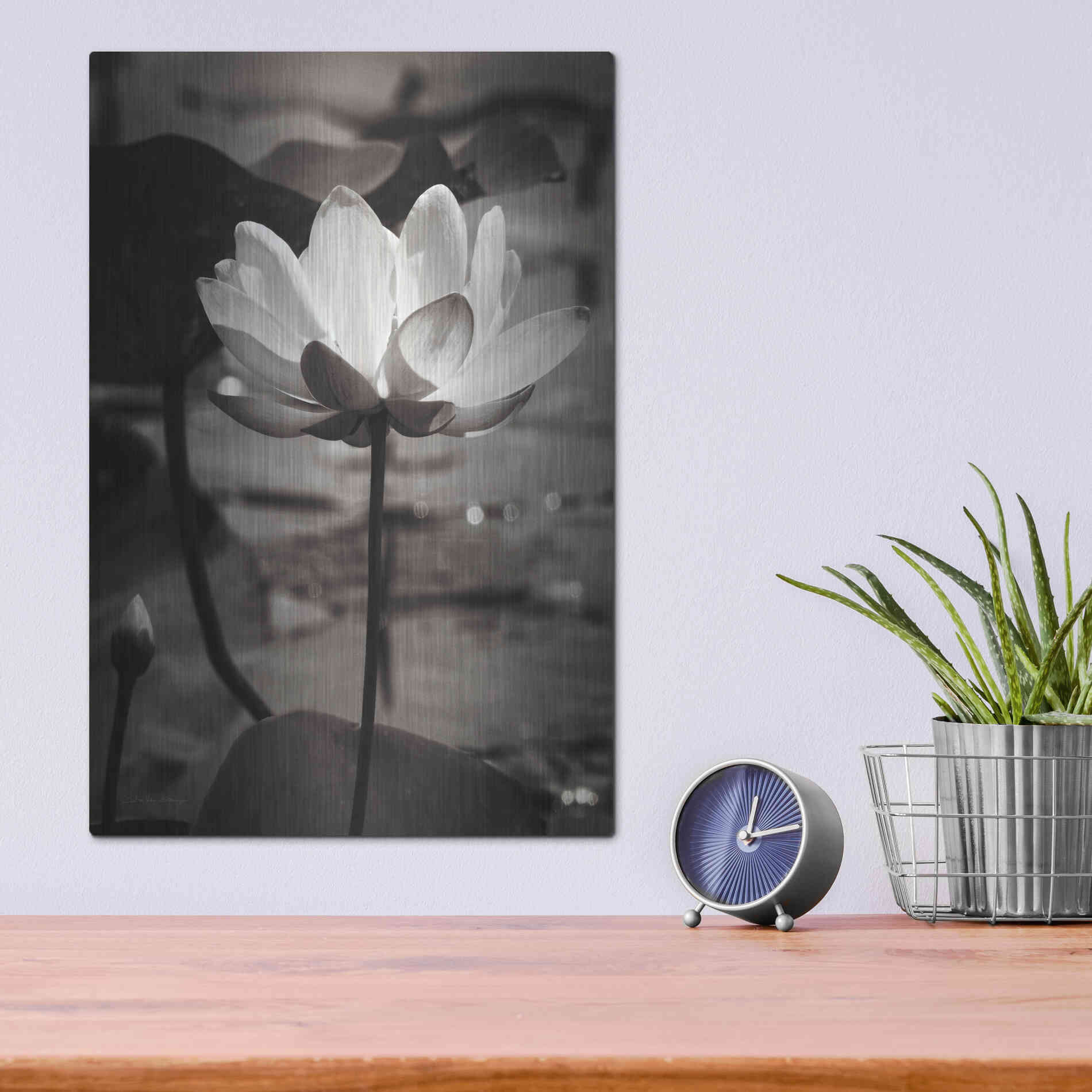 Luxe Metal Art 'Lotus Flower IX' by Debra Van Swearingen, Metal Wall Art,12x16
