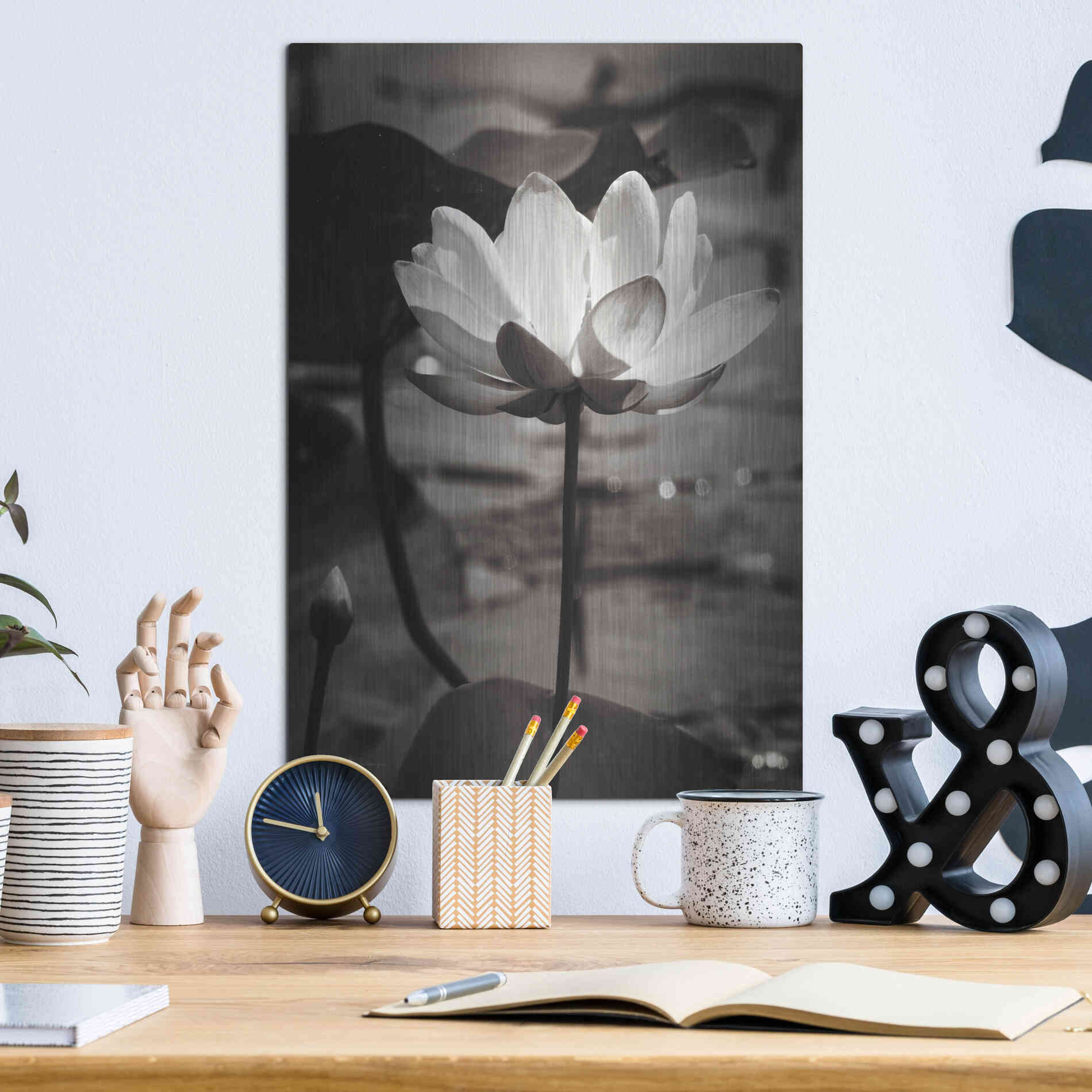 Luxe Metal Art 'Lotus Flower IX' by Debra Van Swearingen, Metal Wall Art,12x16