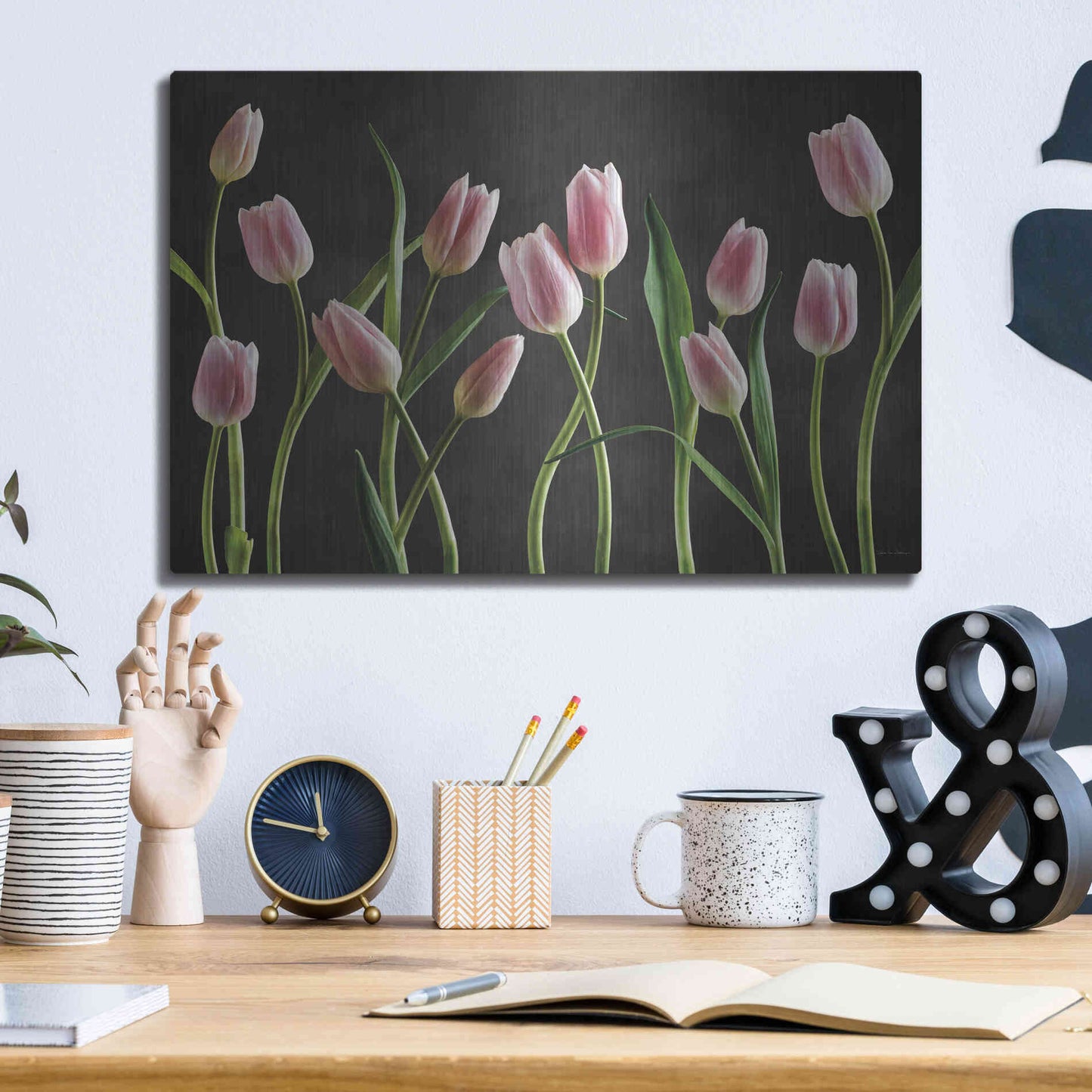 Luxe Metal Art 'Spring Tulips IX' by Debra Van Swearingen, Metal Wall Art,16x12