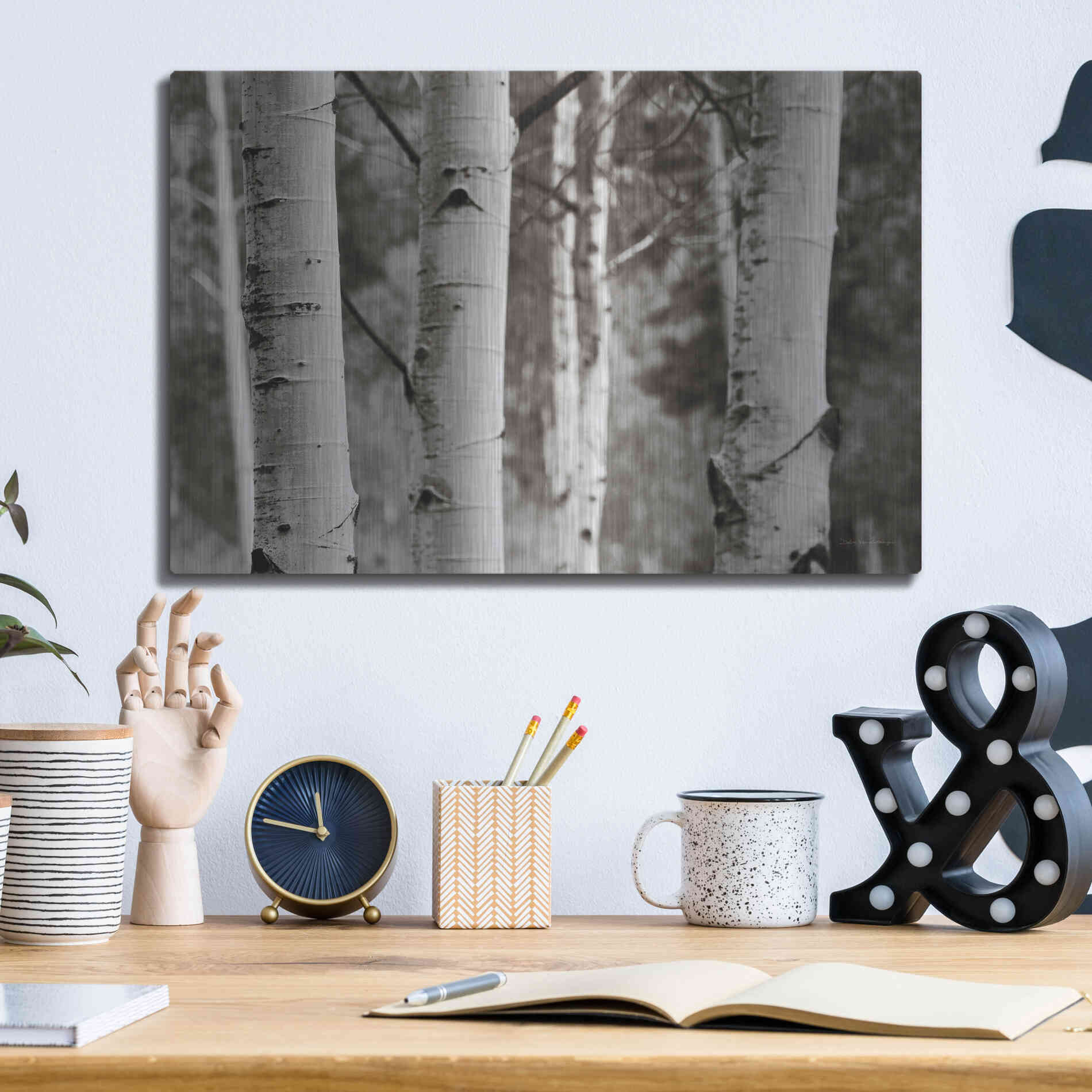 Luxe Metal Art 'Aspens IV' by Debra Van Swearingen, Metal Wall Art,16x12