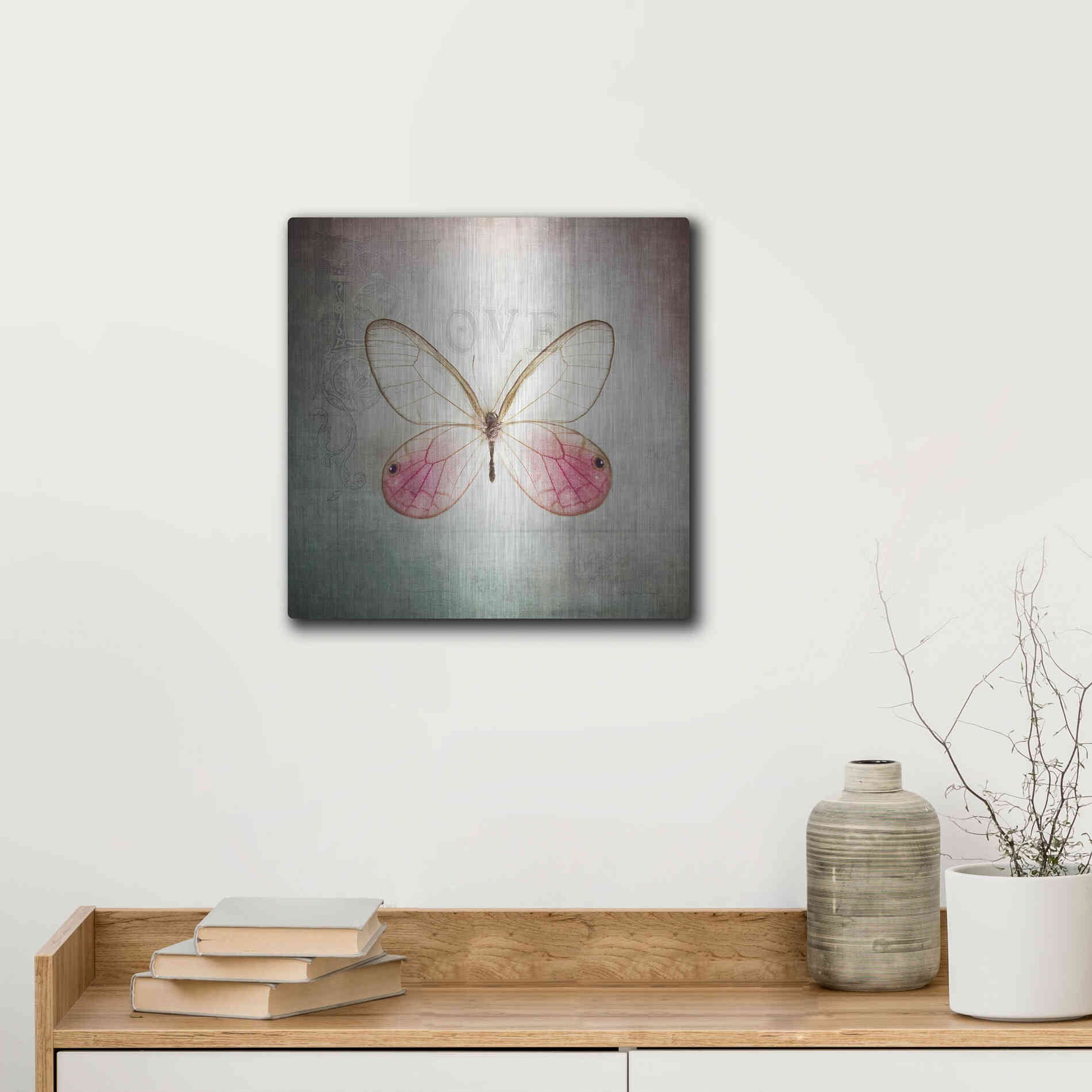 Luxe Metal Art 'French Butterfly I' by Debra Van Swearingen, Metal Wall Art,12x12