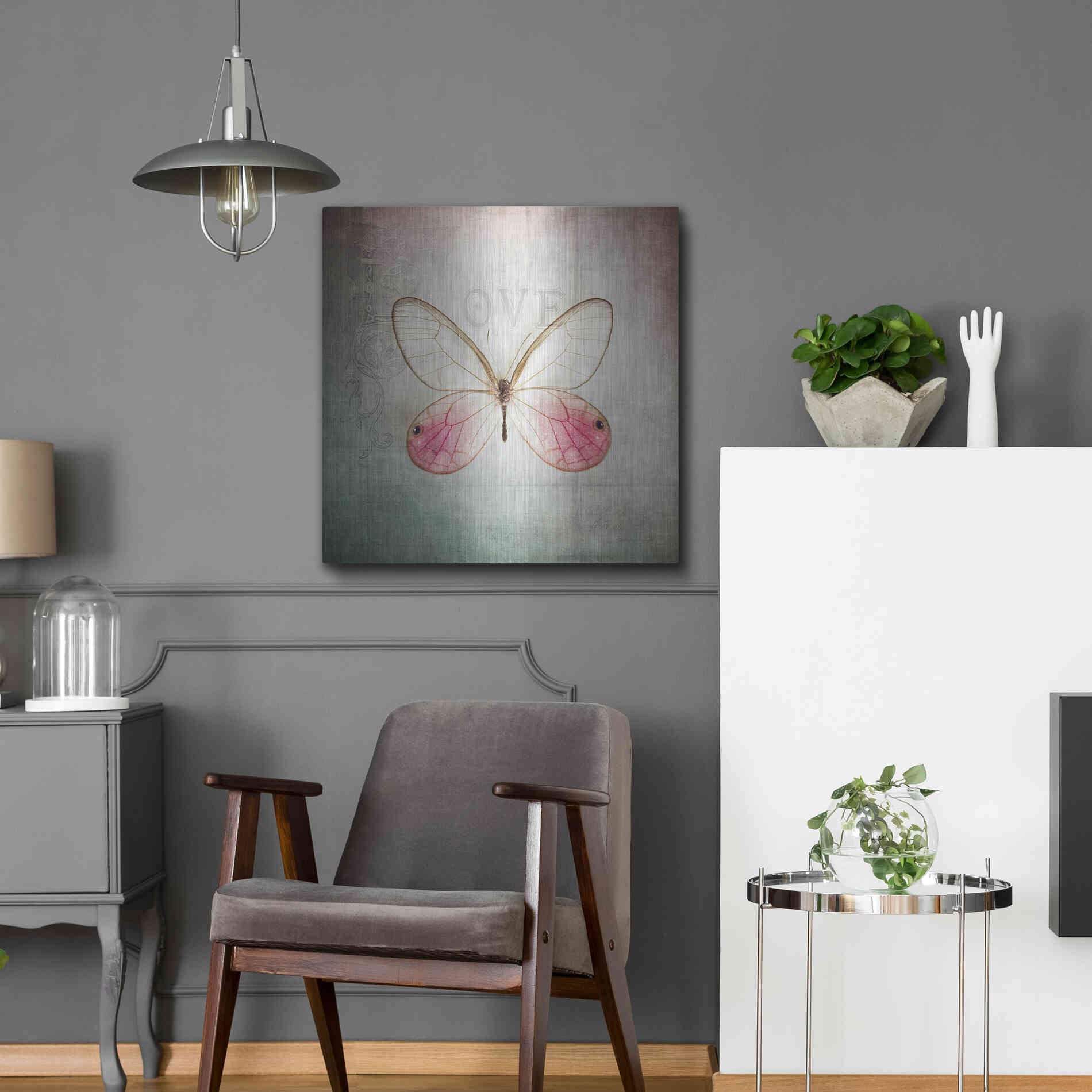 Luxe Metal Art 'French Butterfly I' by Debra Van Swearingen, Metal Wall Art,24x24